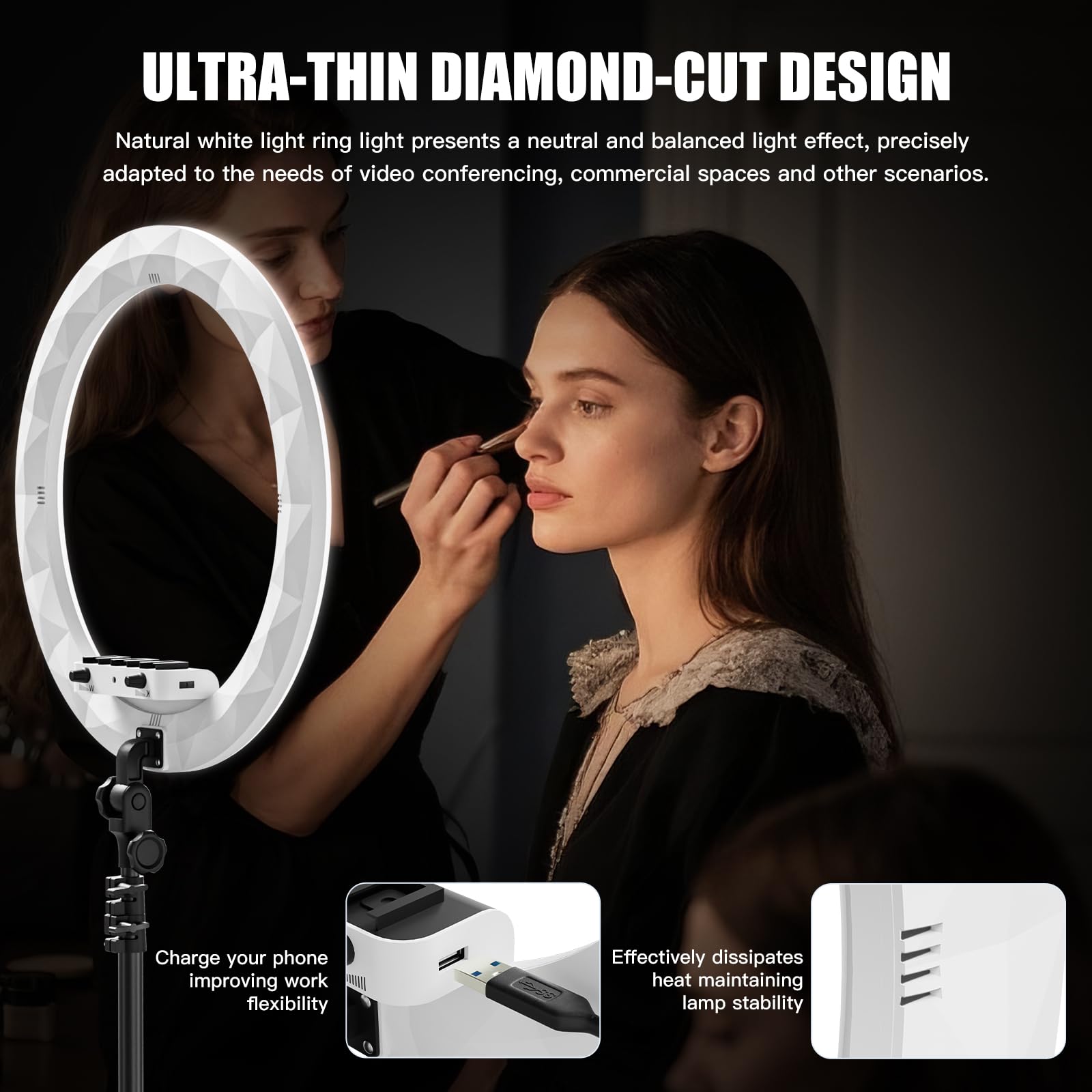 45,7 cm Ringlicht mit Ständer und Handy-Halterungs-Kit – 243,8 cm verstellbares Stativ, dimmbares LED-Kreislicht mit Fernbedienung und 6300 K Farbtemperatur für Live-Streaming, Make-up, YouTube