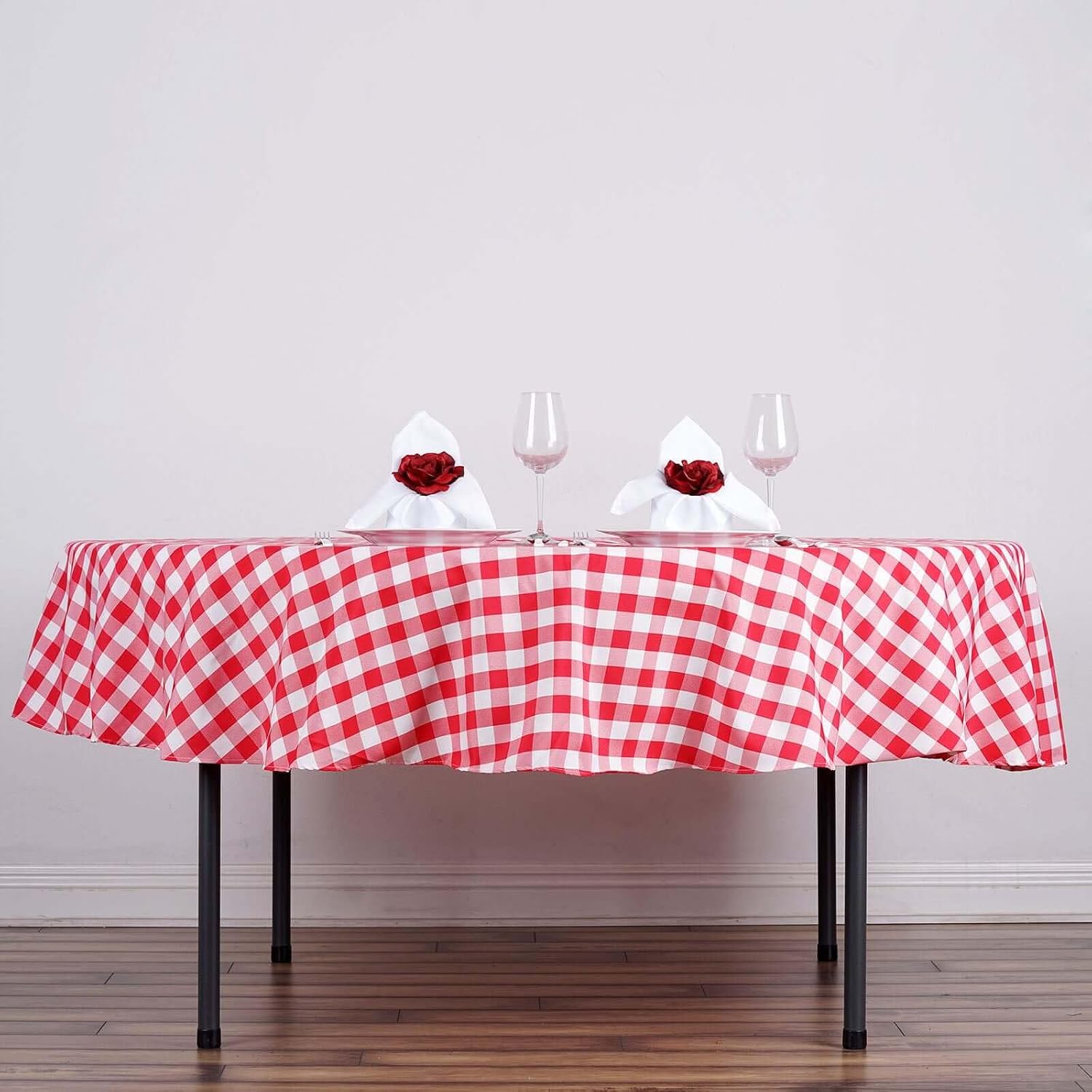 Efavormart Perfect Picnic Inspired Red/White Checkered 90" Round Polyester Tablecloths for Party Event Decor