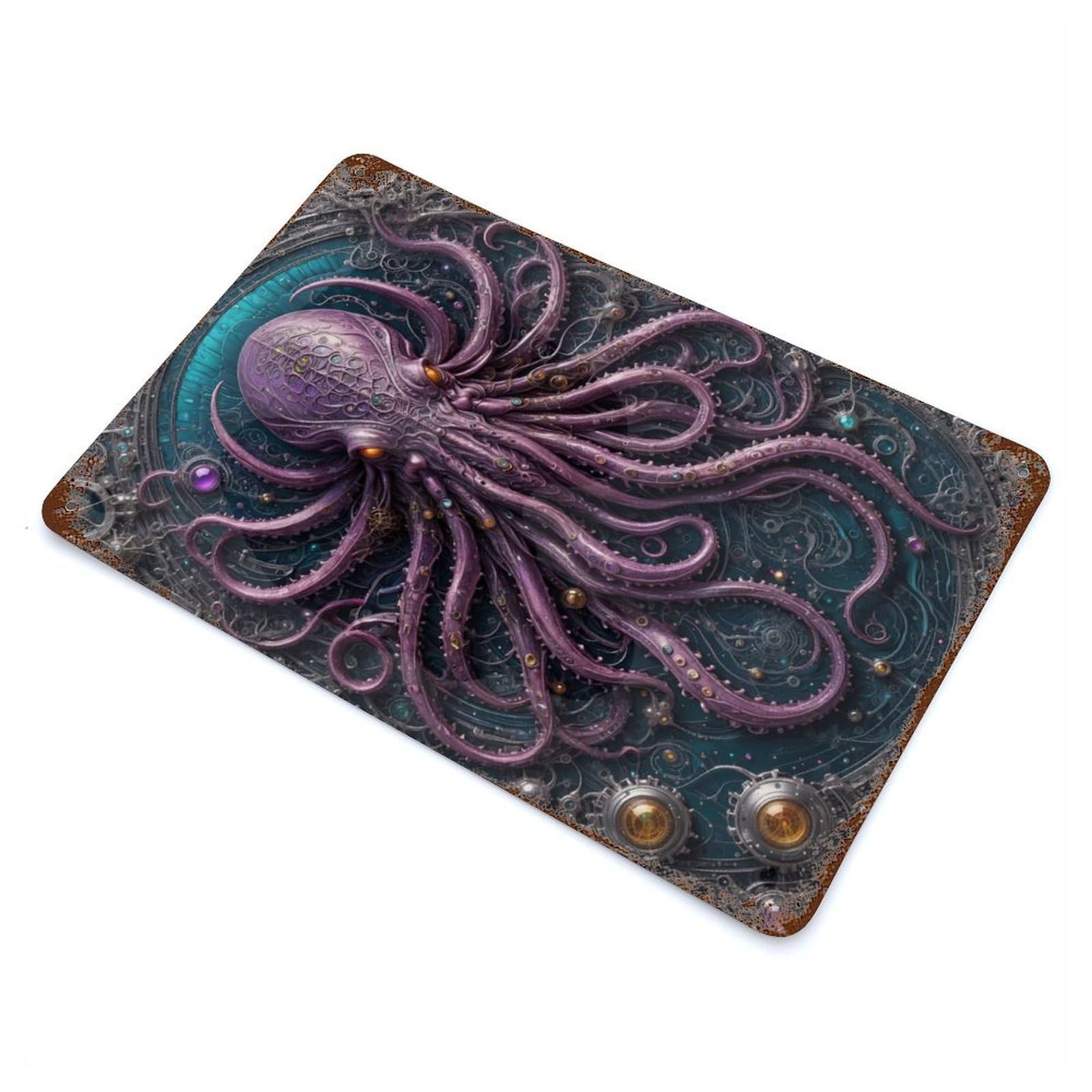 Steampunk Cthulhu 11.8"x7.9" Weathered Tin Sign, Classic Wall Plaque for Patio, Garden Room And Bar Decor
