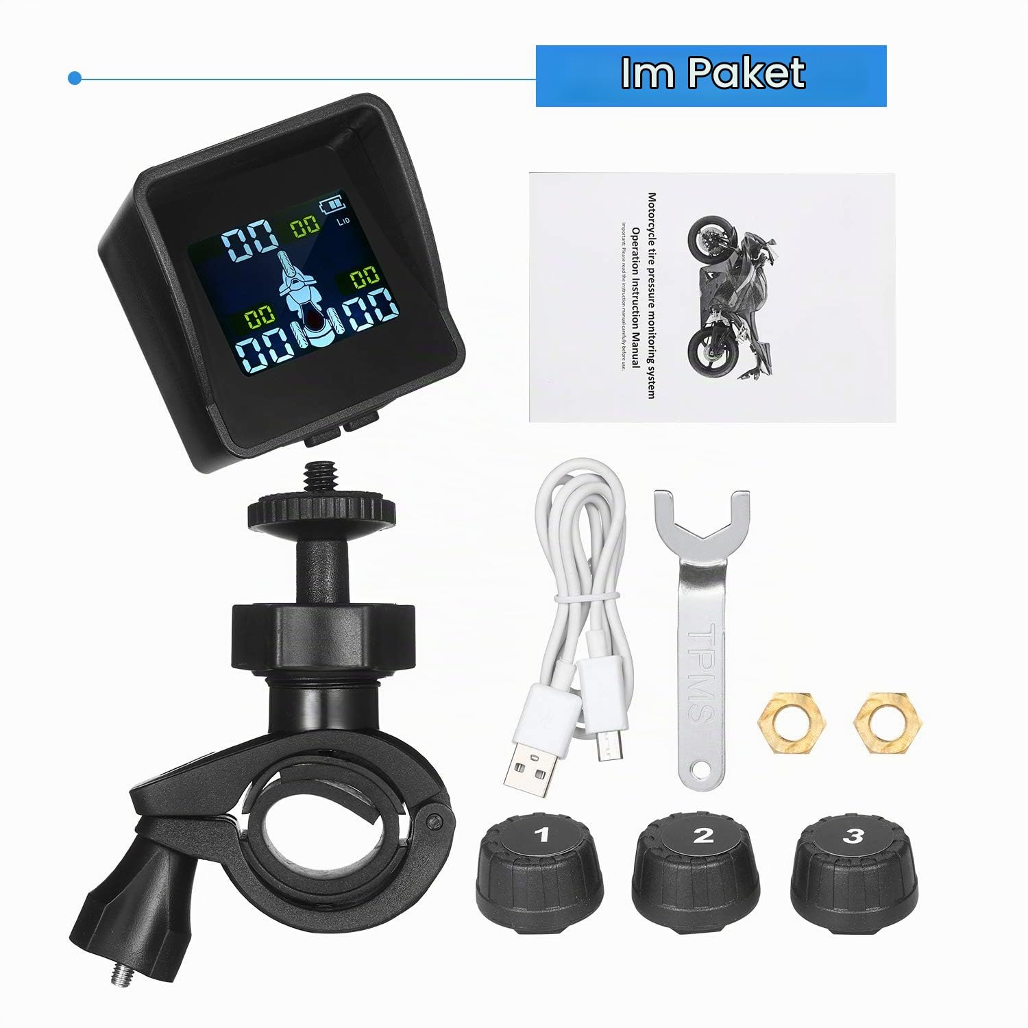 Reifendrucküberwachungssystem TPMS Wireless Smart Tire Monitor mit 3 externen Sensoren Sunshade Auto Tire Alarm für Dreirad-Dreirad