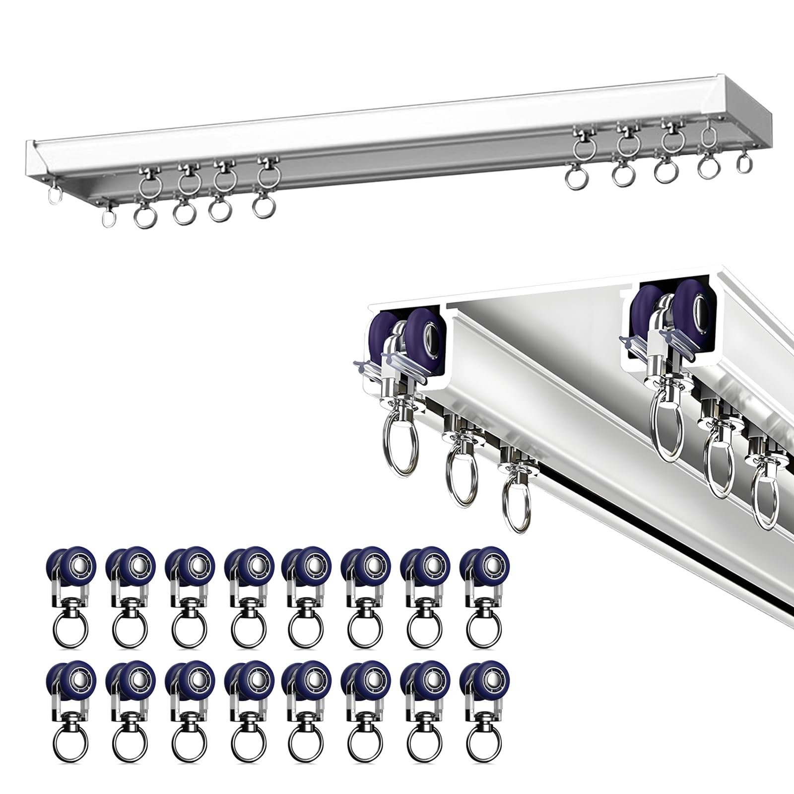 1m-7m Riel De Cortina Doble, Barra Curtain Track Techo Corredera De Aluminio Personalizable, Puede Colgar Cortinas Pesadas, Vía Recta Pista Para Pérgola, Cenador, Cortinas, Bañera(White,2m)