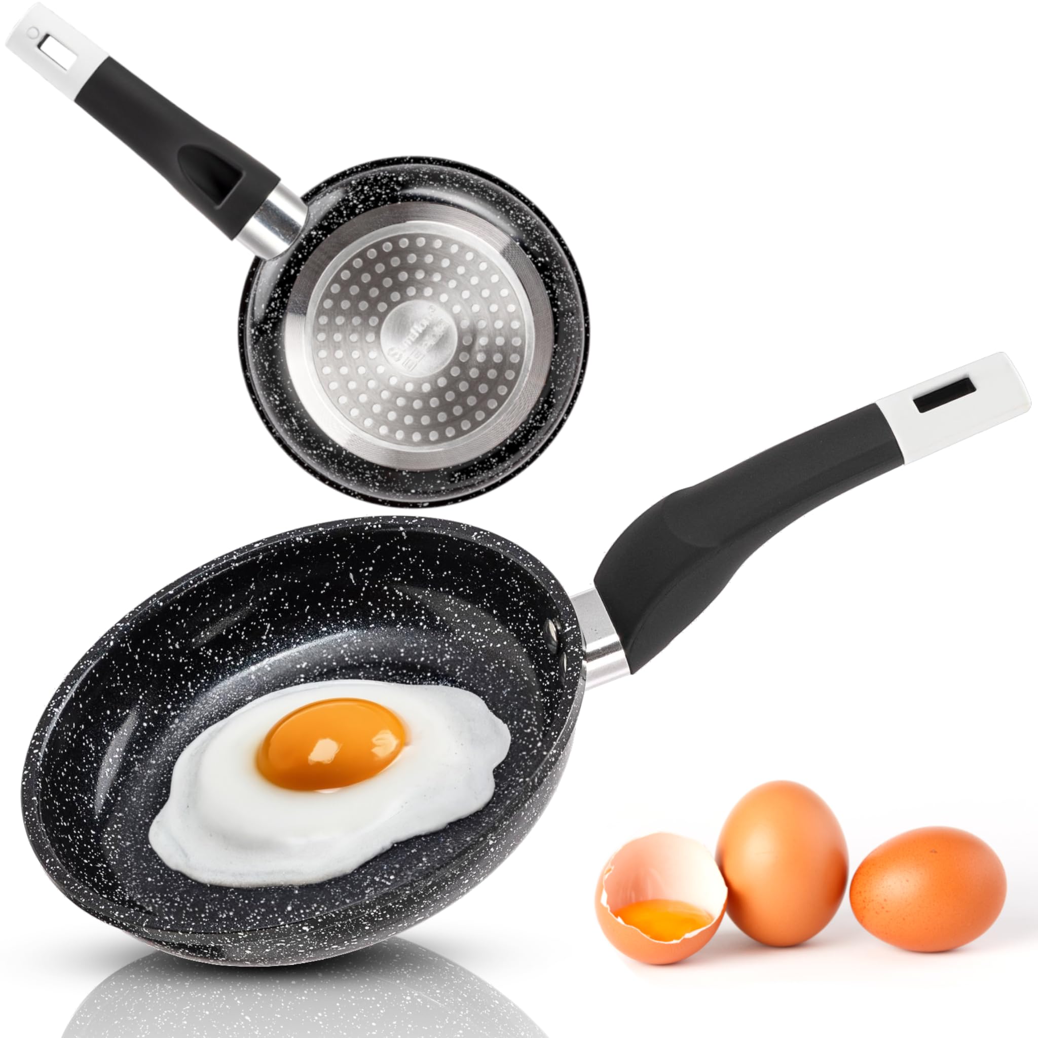 EliteHoff Patelnia indukcyjna, patelnia z powłoką nieprzywierającą, patelnia aluminiowa do gotowania, odpowiednia do wszystkich typów kuchenek, czarna (16 cm)