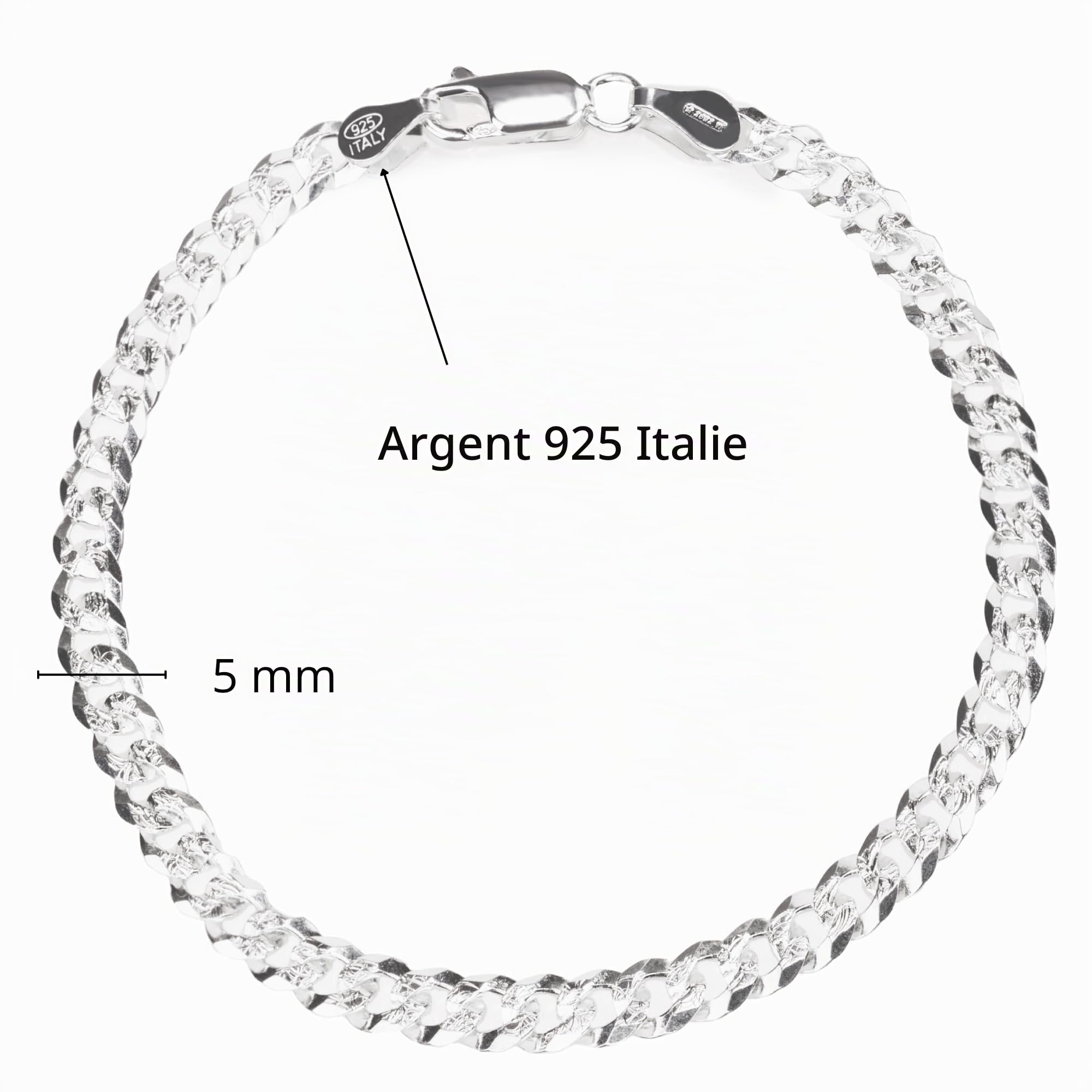 QUADRI - Bracelet Homme et Femme Argent 925 - Chaîne Cubaine - Idée Cadeau