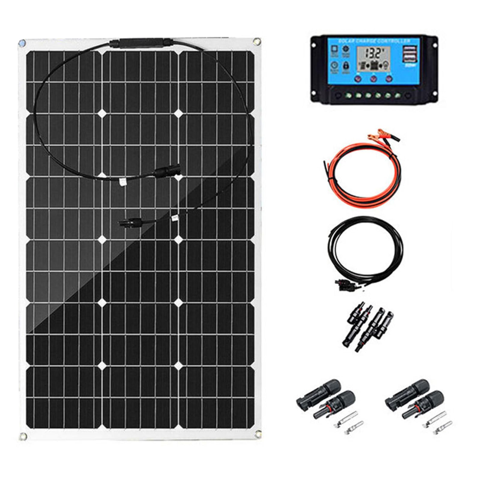 Pannello Solare Flessibile 300W 12V Monocristallino Fotovoltaico Pannello Solare Plug And Play 40A Regolatore di Carica per Camper Roulotte Barca e Batteria di Ricarica 1 * 300W