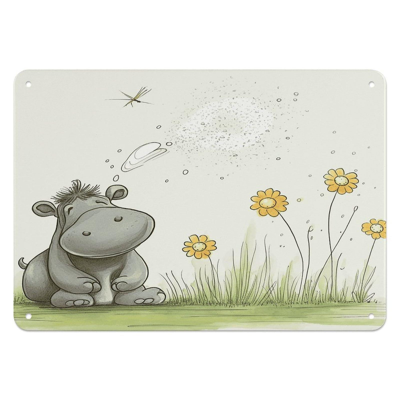 Btcowzrv Style Hippo And Dandelion Metal Sign, 5.5" X 7.9" Tin Wall Decor, Wall Art Plaques For Home Wedding Decor Room Living Room Decoration