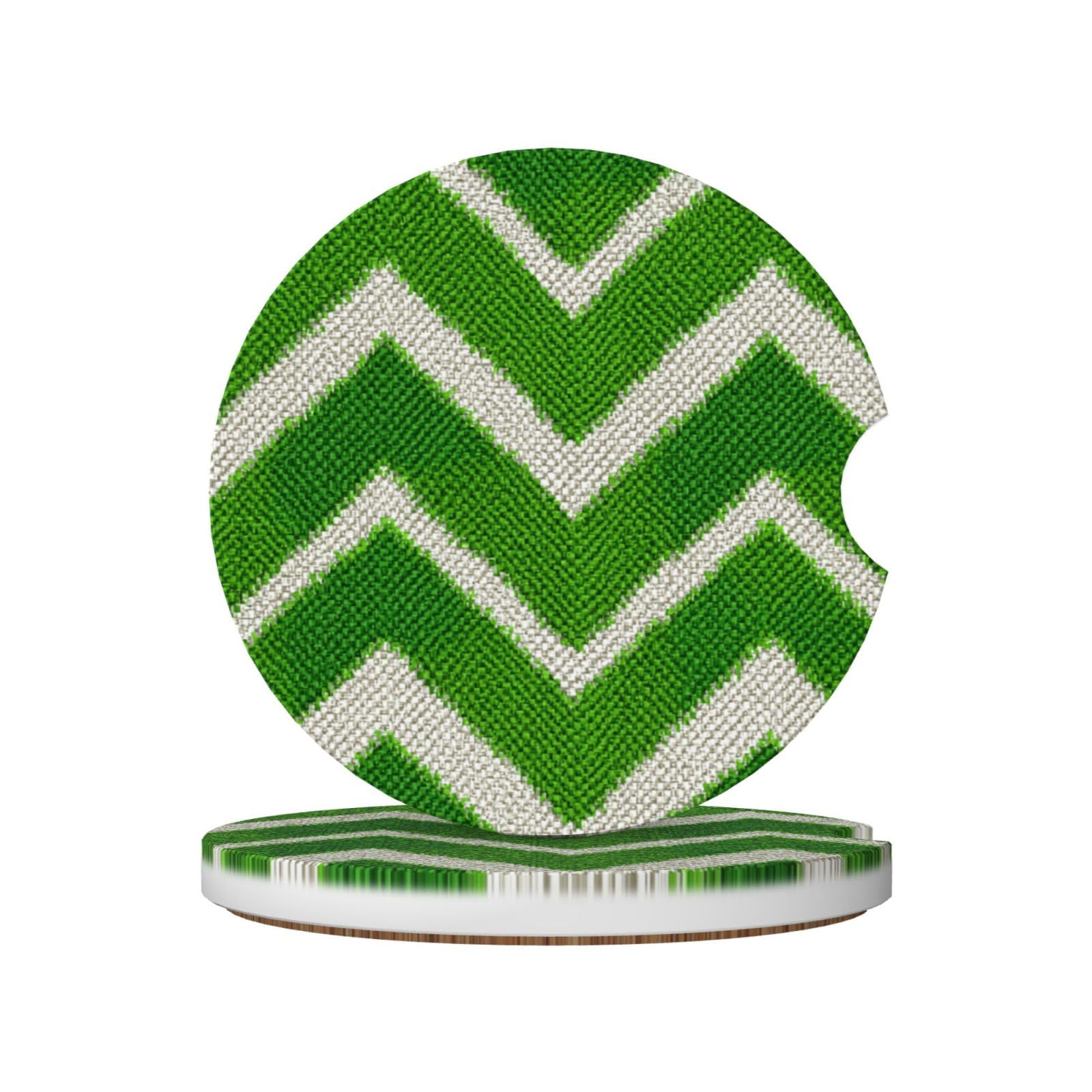 Green W Letter Shape Line Art Ceramic Coasters,2pcs