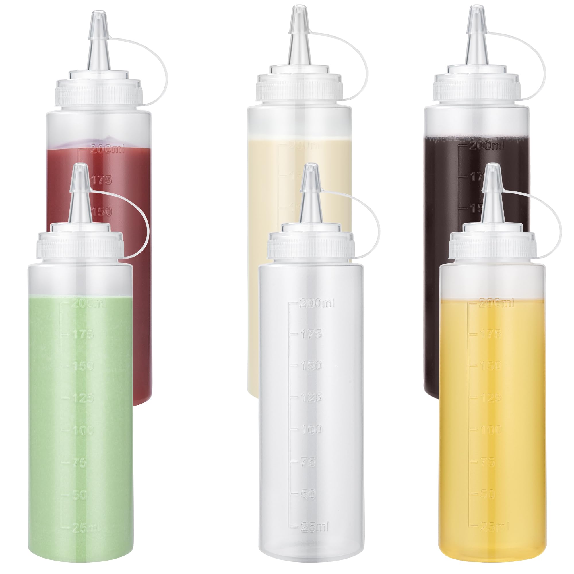 U-Taste 8oz Condiment Squeeze Bottles: Food-Grade Sauce Bottle with Twist on Cap and Measurement, Leakproof Squirt Reusable Clear Oil Container Dispenser for Ketchup, BBQ, Salad, Dressing (Set of 6)