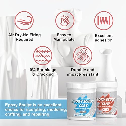 Miniatura 6 de Masilla epoxi natural de 1 libra de arcilla esculpida, 2 partes (A y B) compuesto de modelado para esculpir, modelado, construcción, reparación,