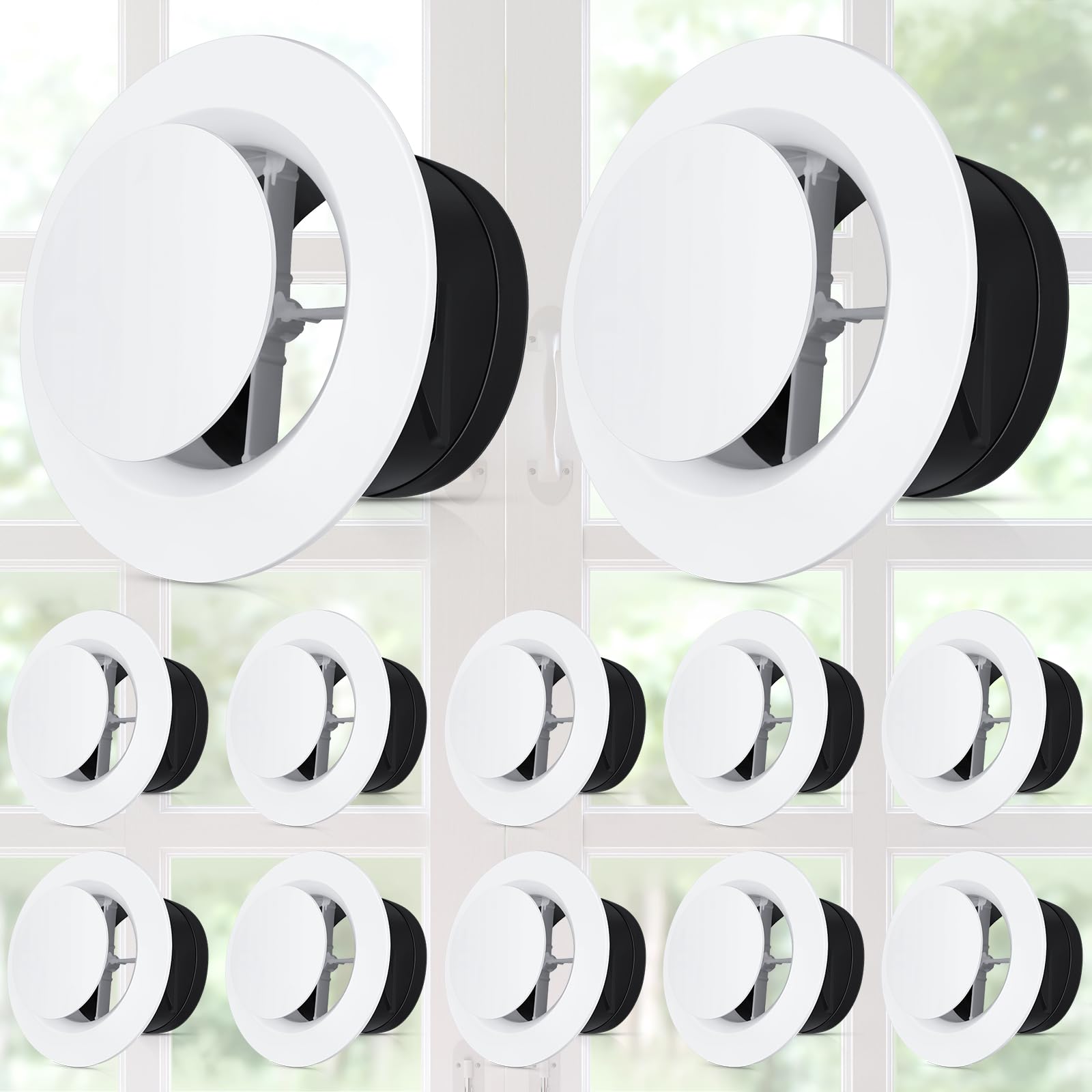 Baquler 12 Pcs 4 Inch Soffit Vent, Adjustable Round Air Vent Cover, White