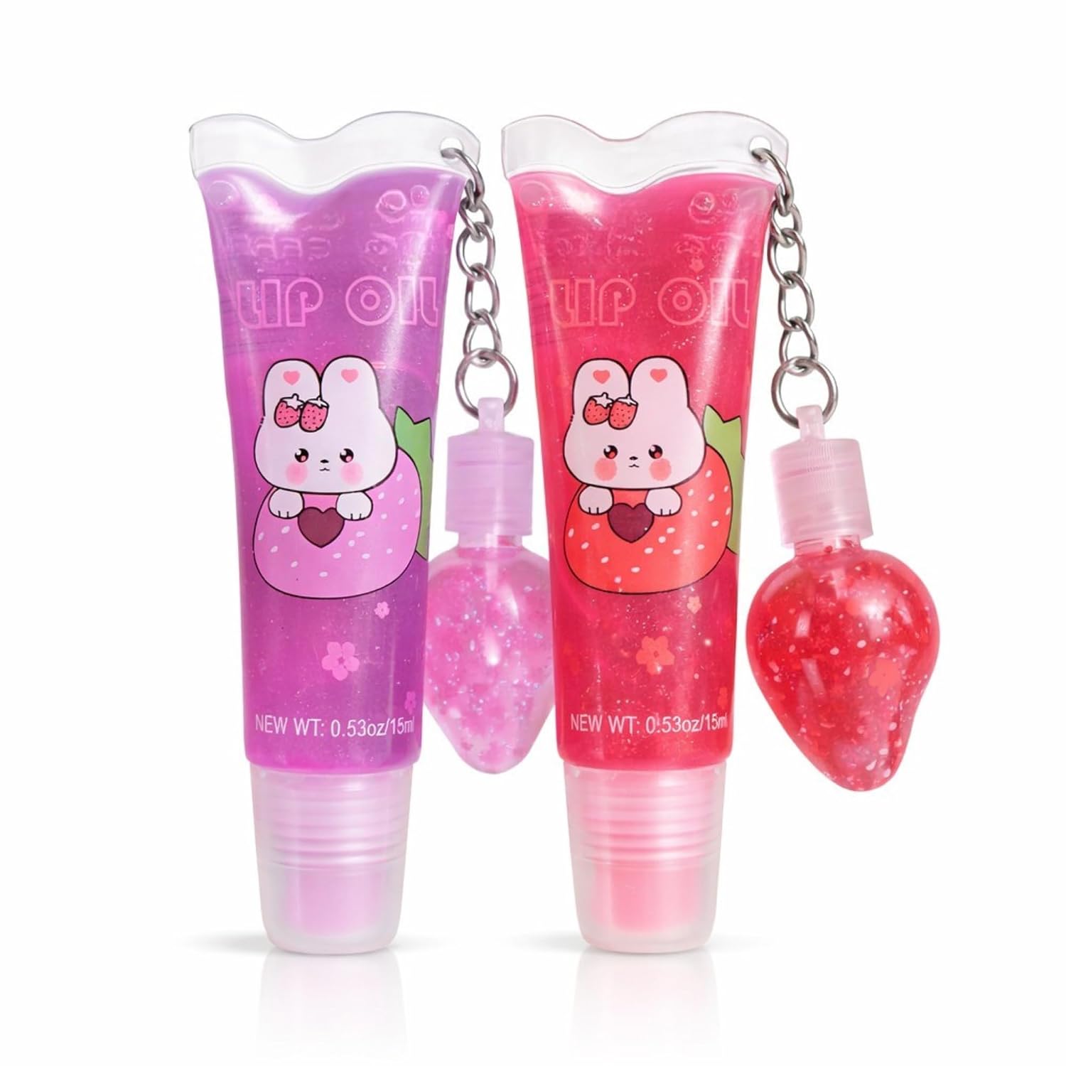 HUDA GIRL 2-in-1 Cute Tube Design Lip Gloss Set – Strawberry Scented, Pink Transparent Lip Gloss Combo for Girls, Waterpro...
