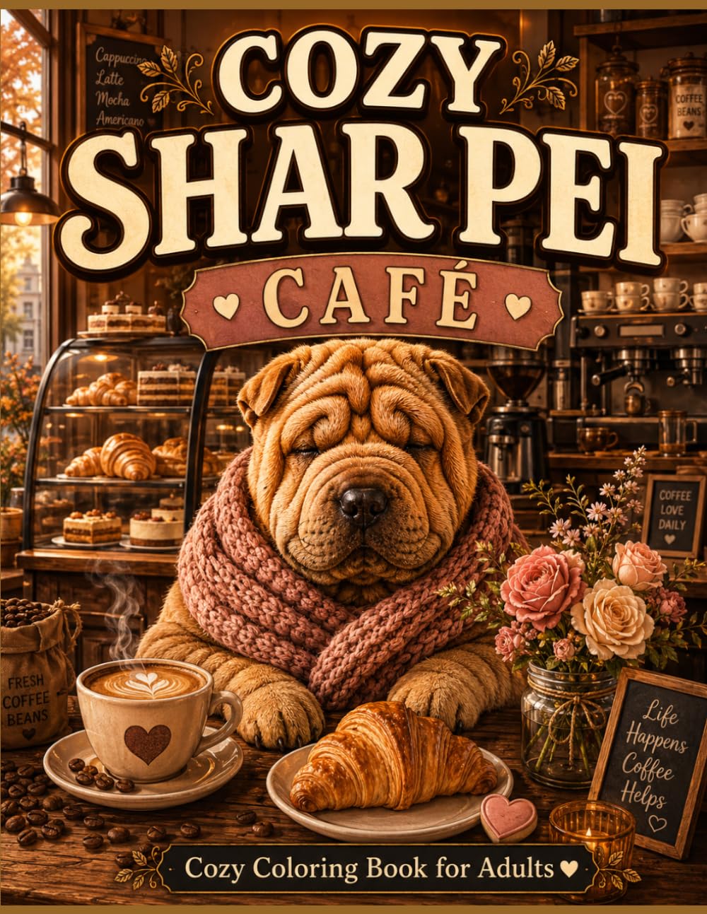 Cozy Shar Pei Café: A Bold & Easy Cozy Coloring Book for Adults Featuring Cute Café Scenes, Coffee Shop Vibes, Adorable Dogs, Sweet Treats & Relaxing Stress Relief