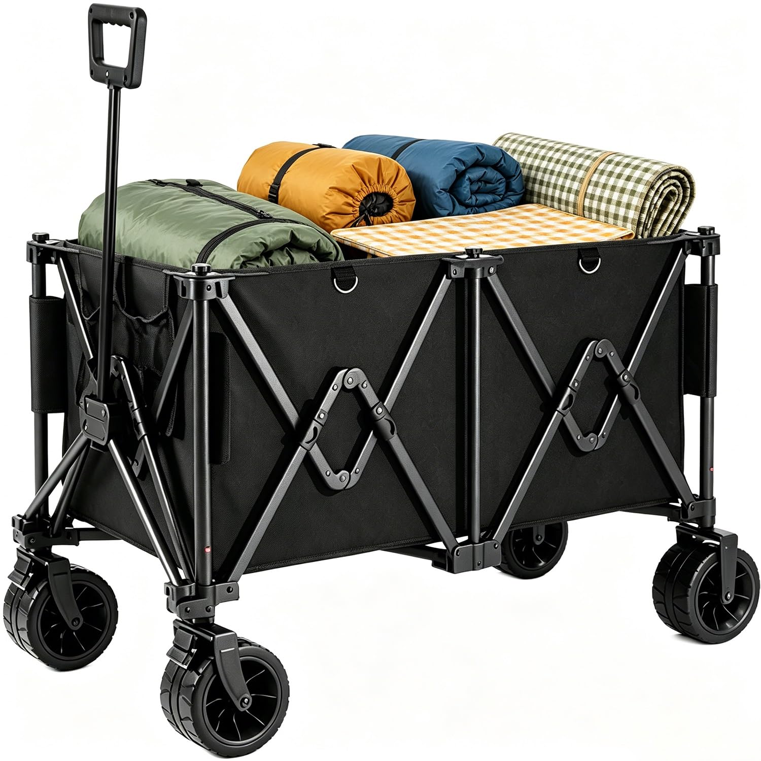 Collapsible Wagon Cart With Wheels Foldable, Camping Wagons, Removable And Washable Fabric Cover, Suitable For Different Terrains Wheels, 40/250kg Load Capacity(L)