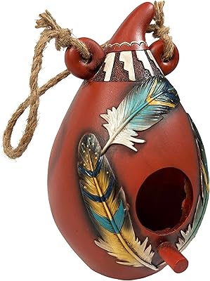 Urbalabs Western Vase Tribe Feather Bird House Garden Bird Houses Decorative Tribal American Birdhouse Western Home Office Rustic Decor Country Living Houses for Birds