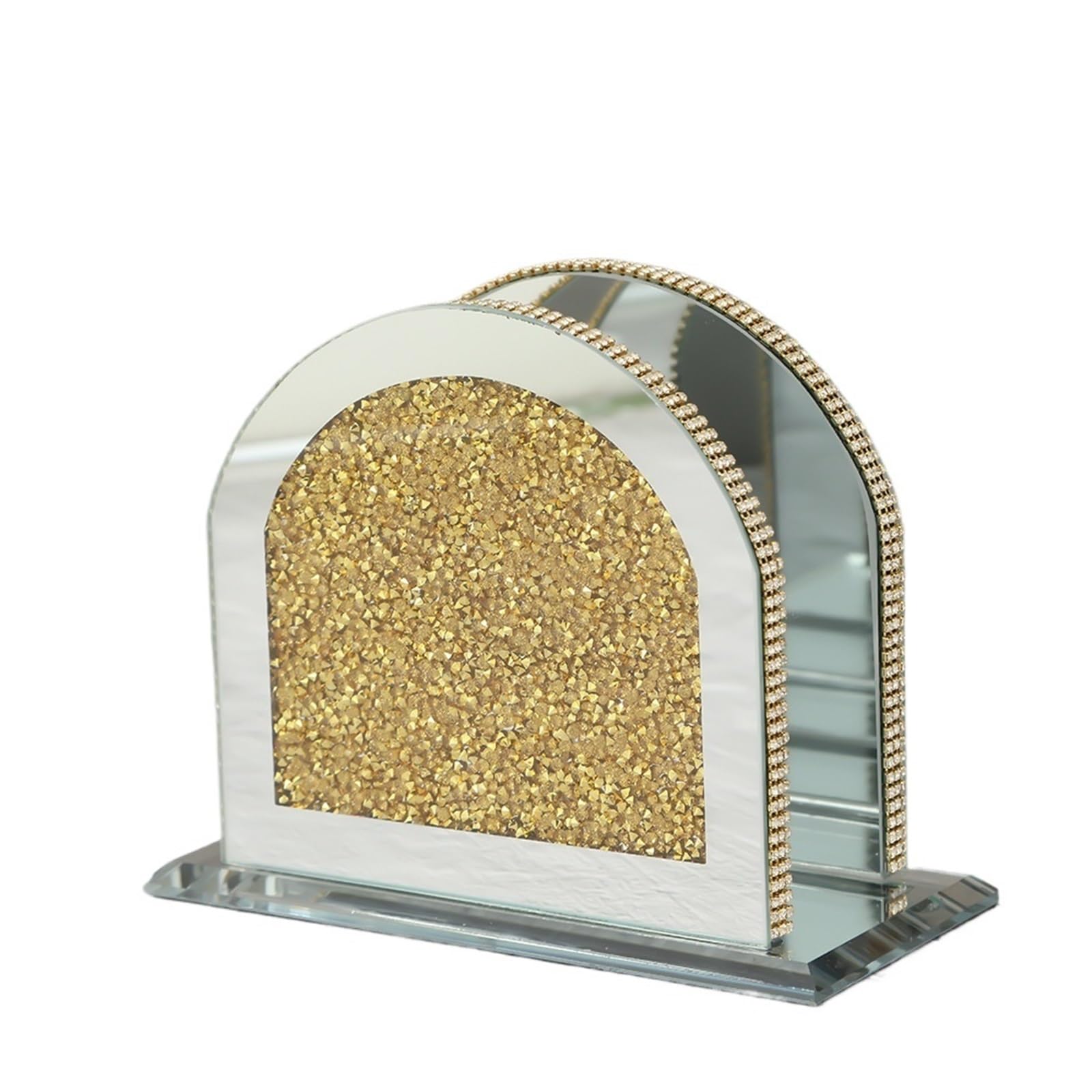 Portatovaglioli da Tavola Portatovaglioli a specchio in vetro elegante verticale con diamante schiacciato in cristallo for bancone o tavolo(Gold)