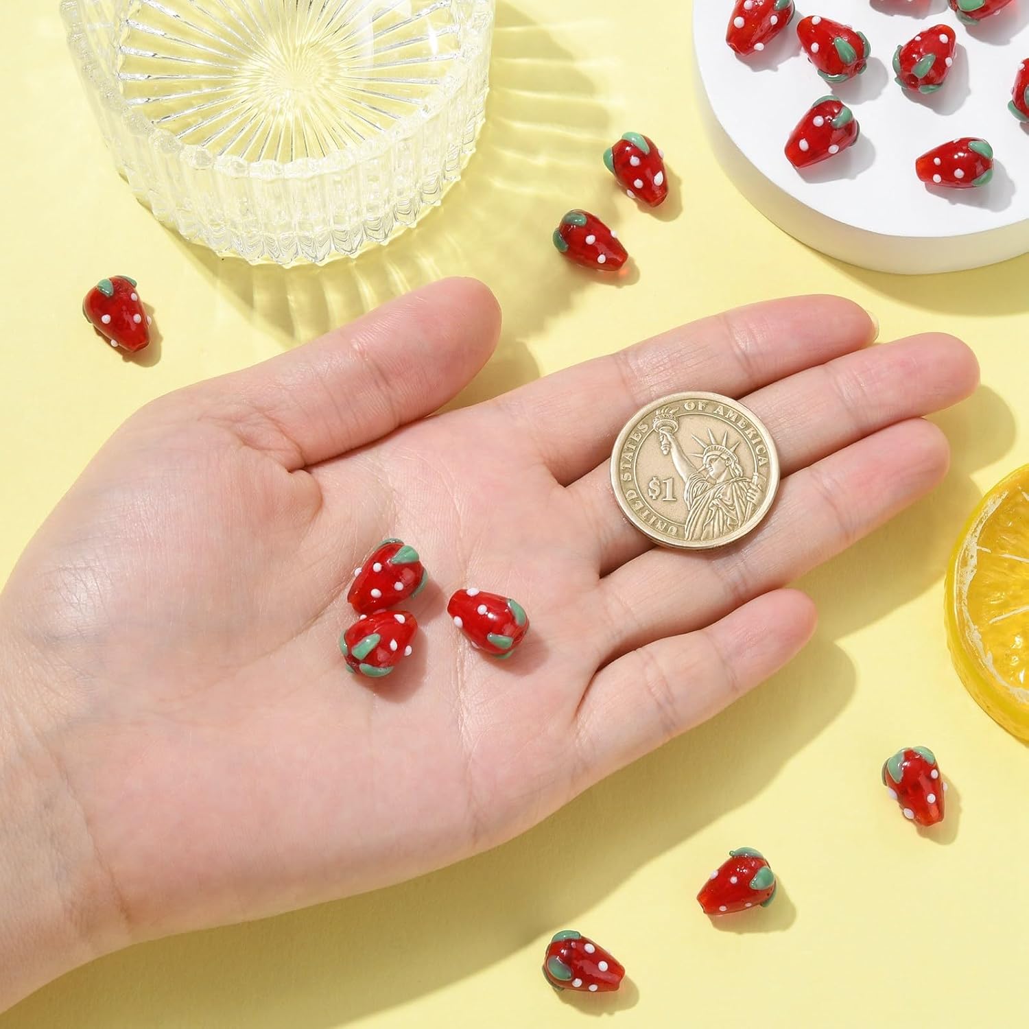 DanLingJewelry 10Pcs Red Strawberry Bumpy Lampwork Glass Beads 3D Fruit Glass Spacer Loose Beads for Bracelets Necklaces Jewelry Making - Image 4