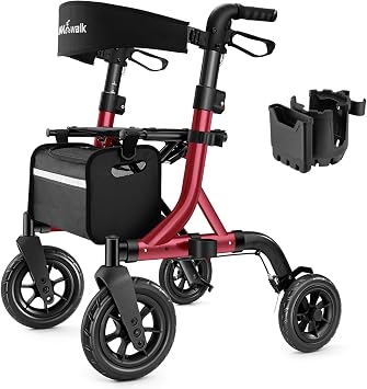 MAXWALK Walkers for Seniors, Foldable Rollator with Seat, Height Adjustable