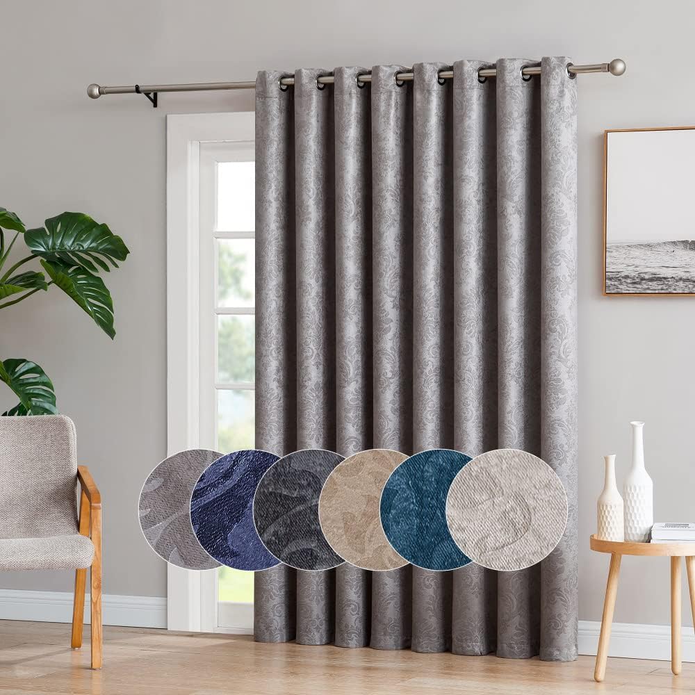 Extra Wide 102 (W) x 96 (L) Inches Light Gray Color Curtain Panel with Embossed Damask Design. Cover Kitchen, Dining Room, Patio Doors or Extra Large Bedroom Window. EVE 102” x 96” Grey