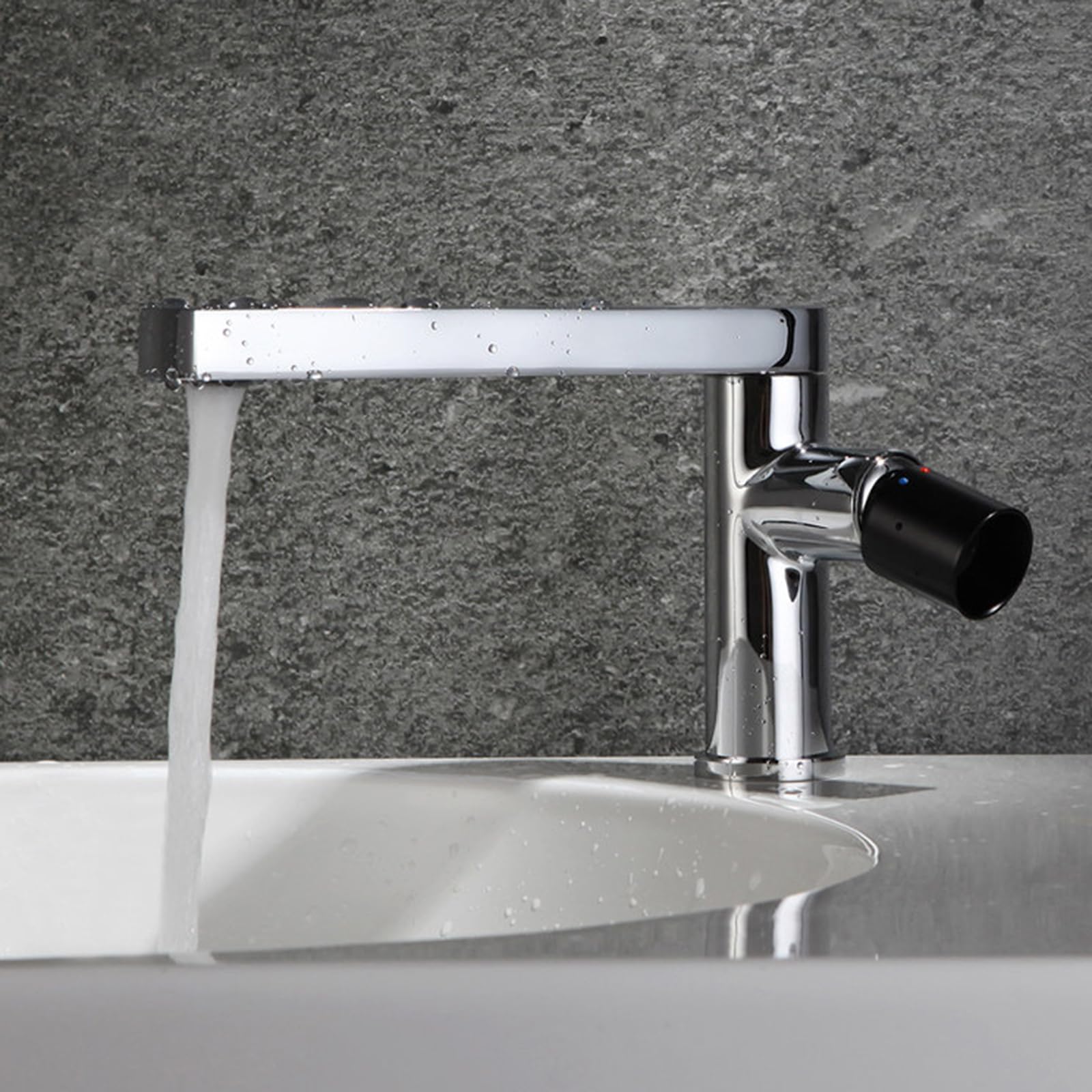 HLTYGWX Rubinetti per lavabo da Bagno monoforo con Miscelatore monocomando in Ottone Caldo e Freddo ruotabile a 360° per Bagno Nero + Bianco