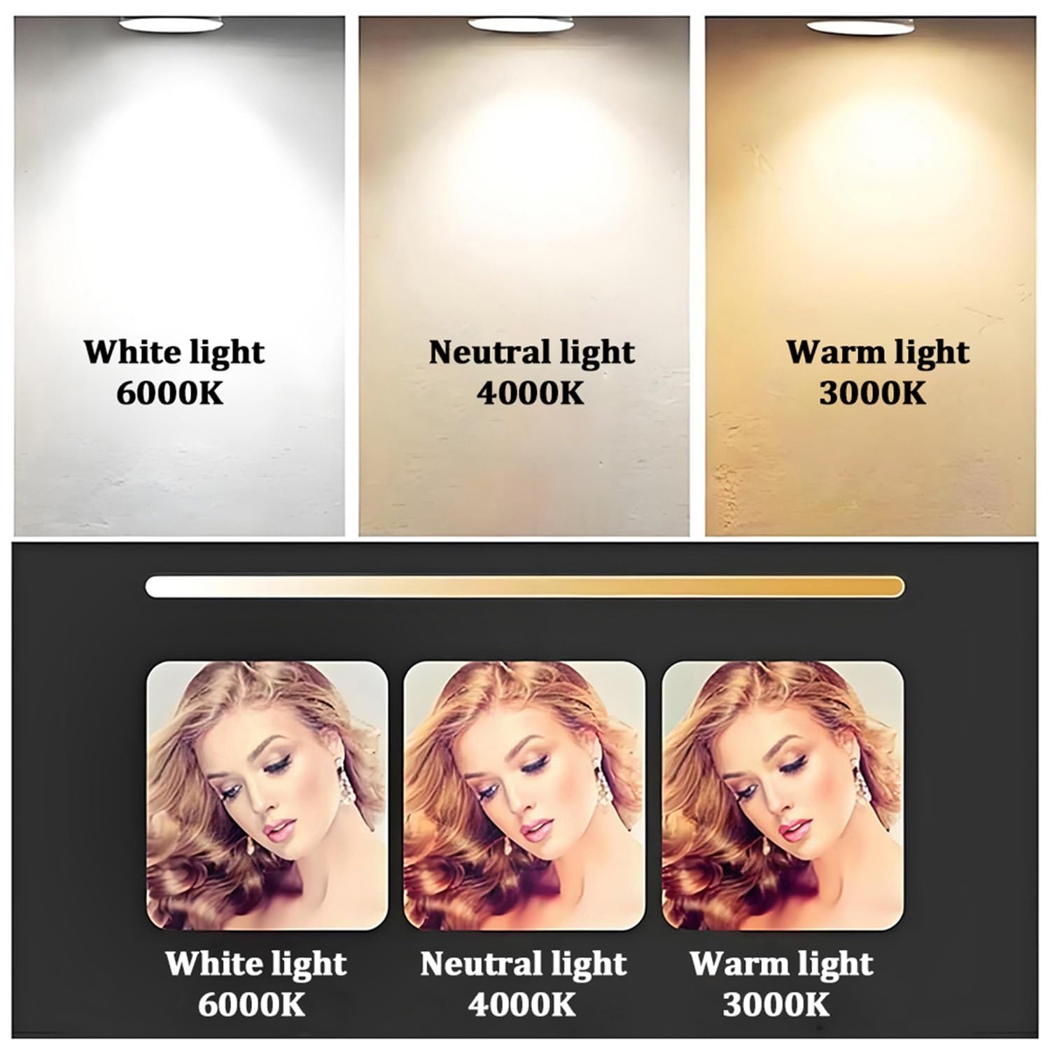 Ściemnialne lustro łazienkowe przeciwmgielne 61 x 112 cm przełącznik dotykowy 3-kolorowe podświetlenie LED idealne do makijażu i pielęgnacji odpowiedni krój stylowy i funkcjonalny