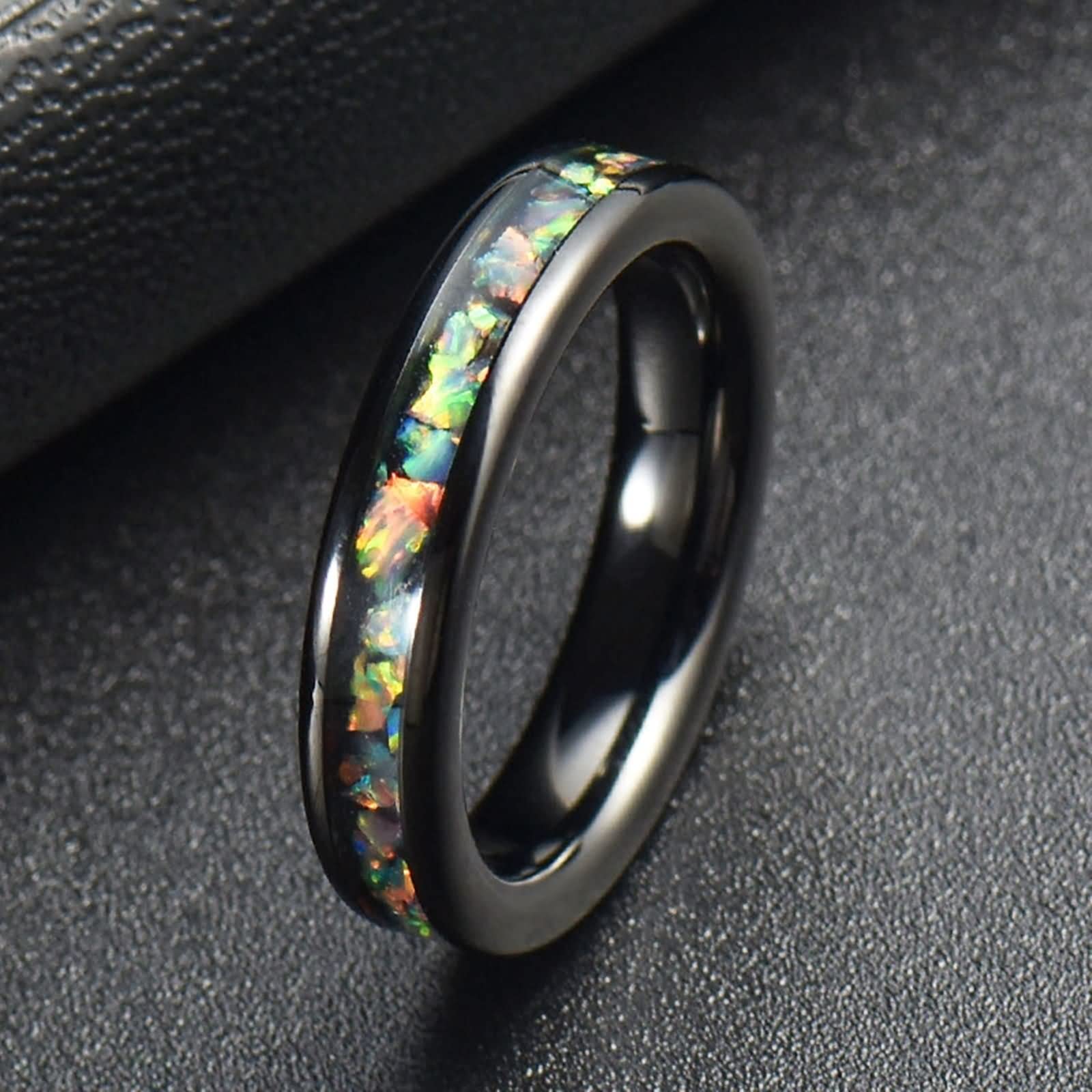 Anillo de Boda Acero Inoxidable Hombre y Mujer,Anillos Compromiso Baratos Mujer y Hombre 4MM Anillo Negro con Redondo