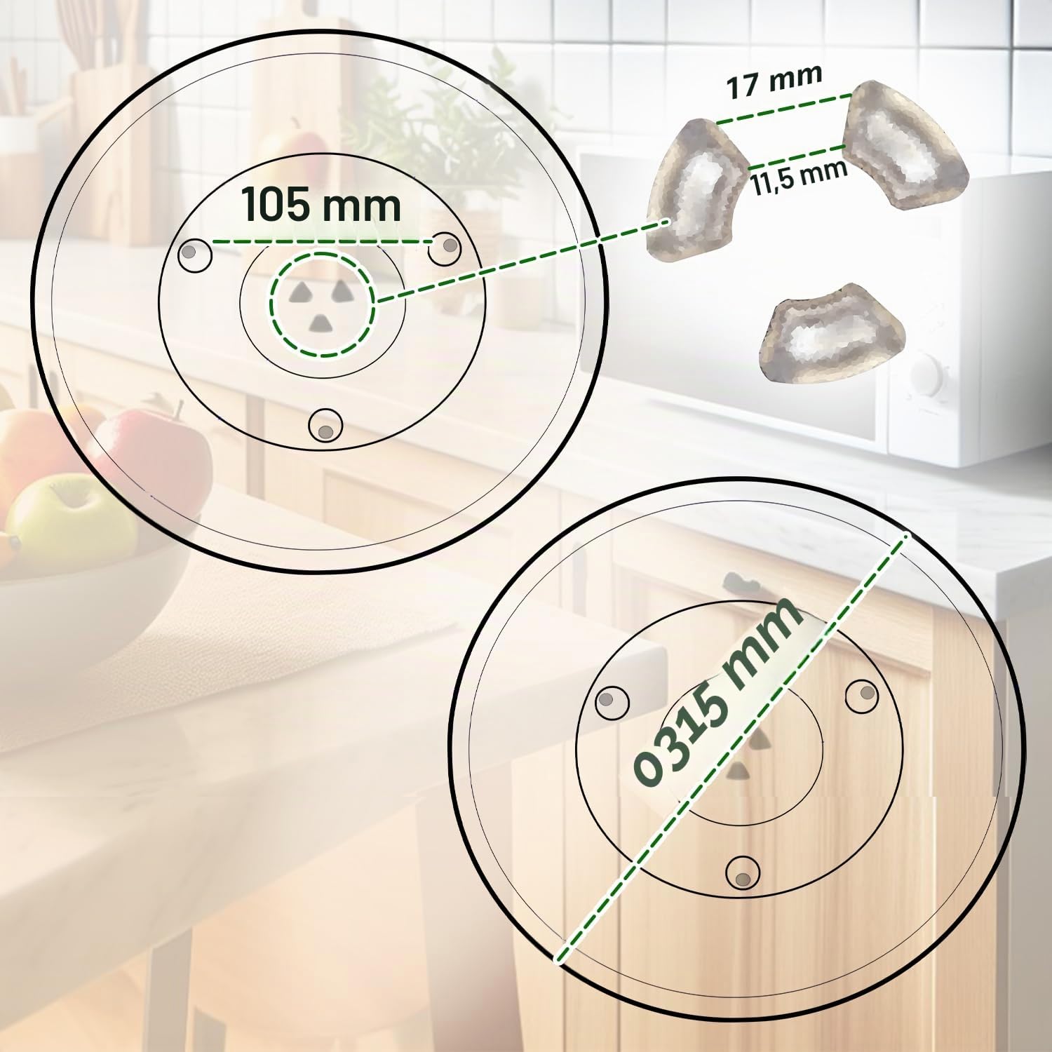 Piatto Microonde Ø 31,5 cm con 3 Gambe di Supporto con Codice Originale 49016762 per Candy - Piatto Vetro Microonde 315 mm in Vetro Temperato Resistente al Calore Resistente - ONIX TECH