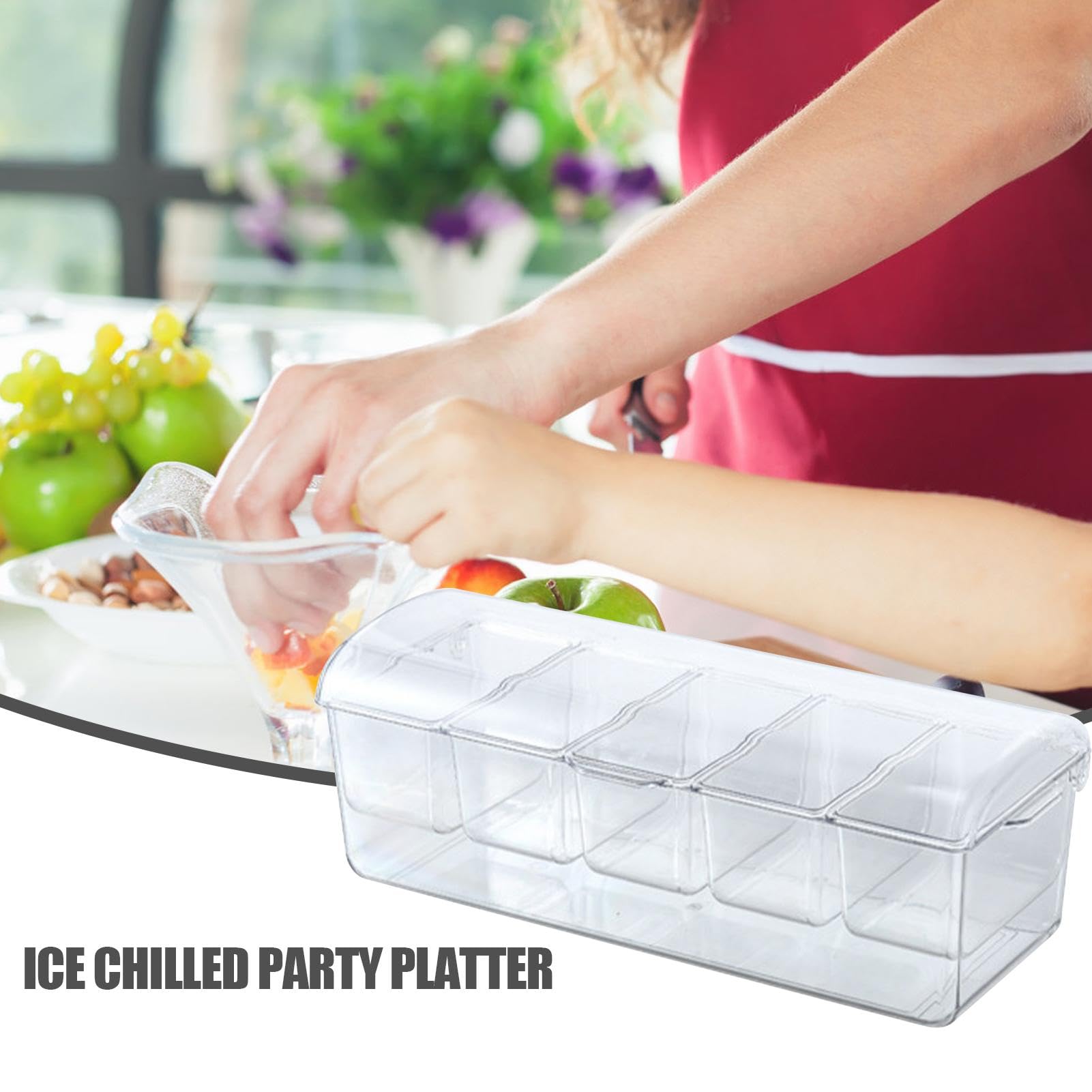 Chilled Condiment Server | Ice Condiment Server Tray - Condiment Serving Tray with 5 Compartments, Transparent Serving Platter Tray for Parties and Bar