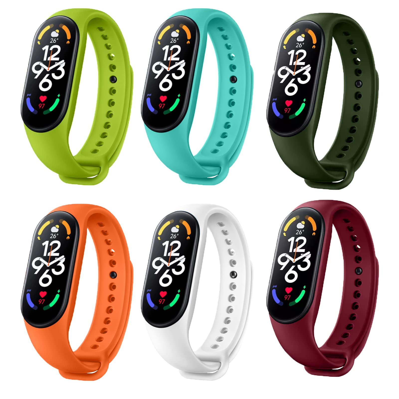 SZBAMI 6 Pack Bands Replacement for Mi Band 7 Strap Wristbands Compatible with Xiaomi Mi Band 7 Smartwatch Accessories Colorful Bracelet for Women Men Silicone Smart Watch Xiaomi 7 Wrist Band