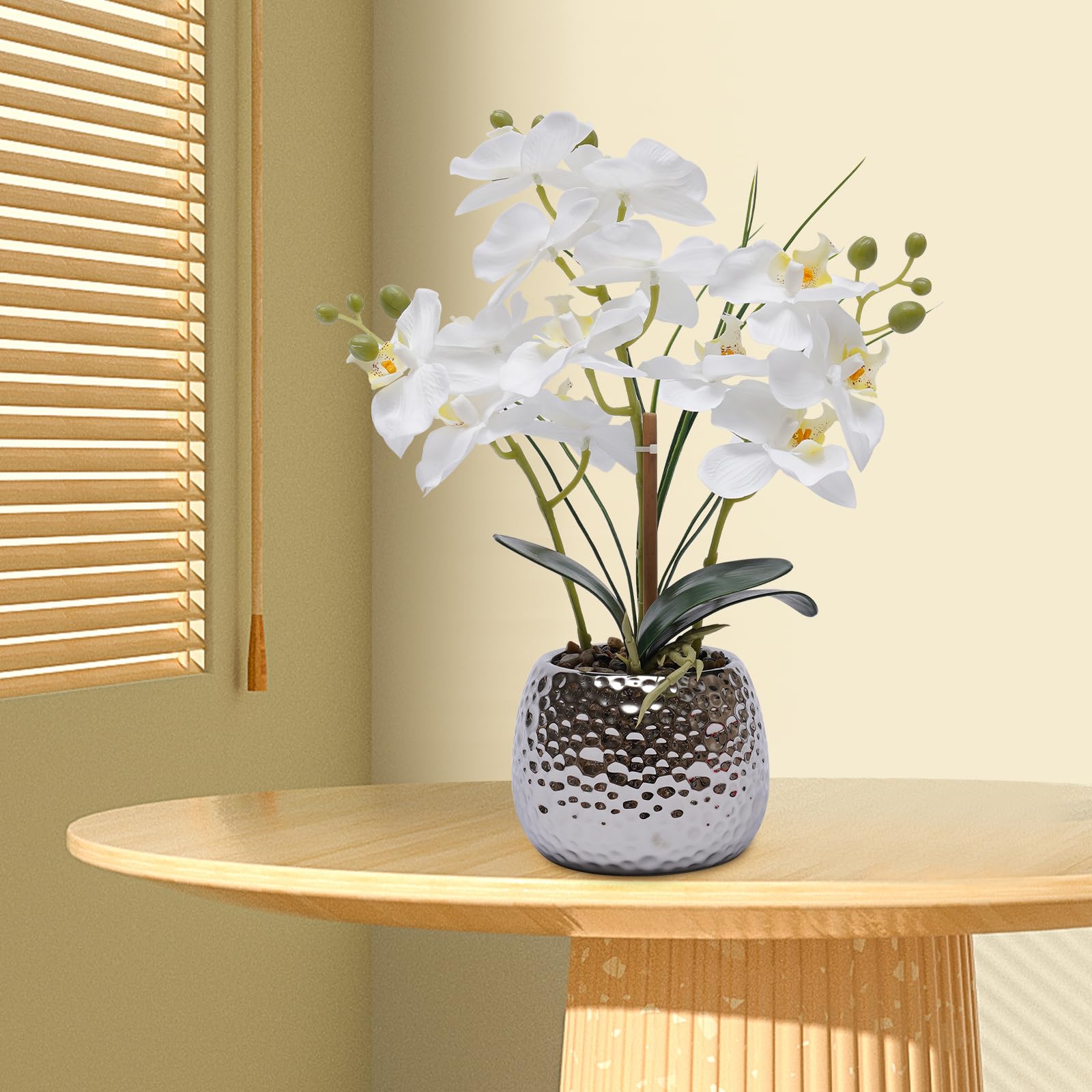 Orchidée artificielle en pot, fleurs artificielles, orchidées Phalaenopsis plante avec pot, orchidée artificielle blanche, pour salon table à manger véranda table à thé 36 x 39 cm