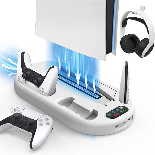 for PS5 Stand Cooling Station with Dual PS5 Charging Station Playstation 5 Console Cooler for ps5 Host Docking Station with Cooling Fan PS5