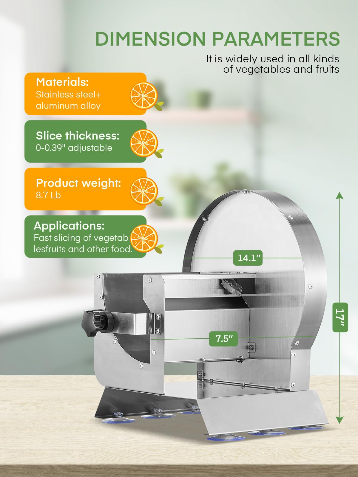 Cortadora Profesional De Verduras De Acero Inoxidable, Grosor Ajustable 0-13 Mm, Cortador De Tomates, Cebollas, Patatas Y Frutas, Tolva Grande con 6 Ventosas