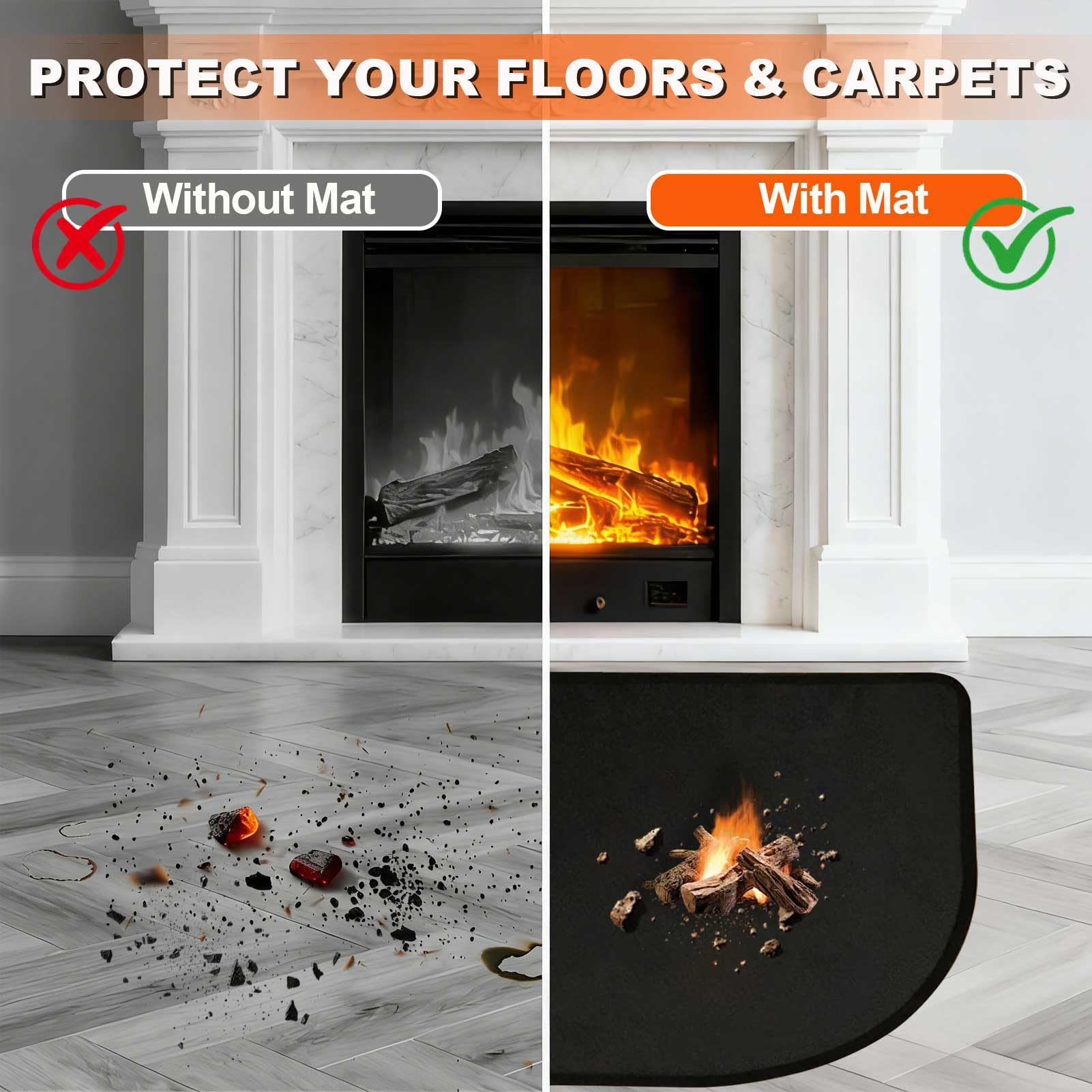 Tappeto per camino, antiscivolo, resistente al fuoco, 122 x 76 cm, ignifugo, protezione per interni ed esterni, braciere, griglia e stufa di sicurezza