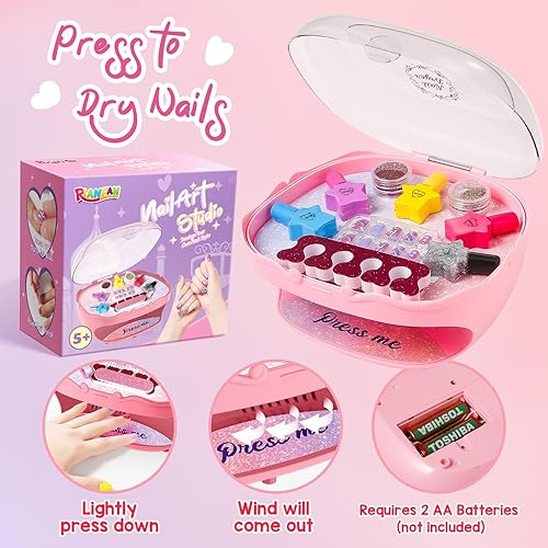 Miniatura 5 de Juego de esmaltes de uñas para niñas, juguetes para niñas de 5, 6, 7, 8, 9, 10, kit de cuidado de uñas con esmalte de uñas, secador de uñas, uñas