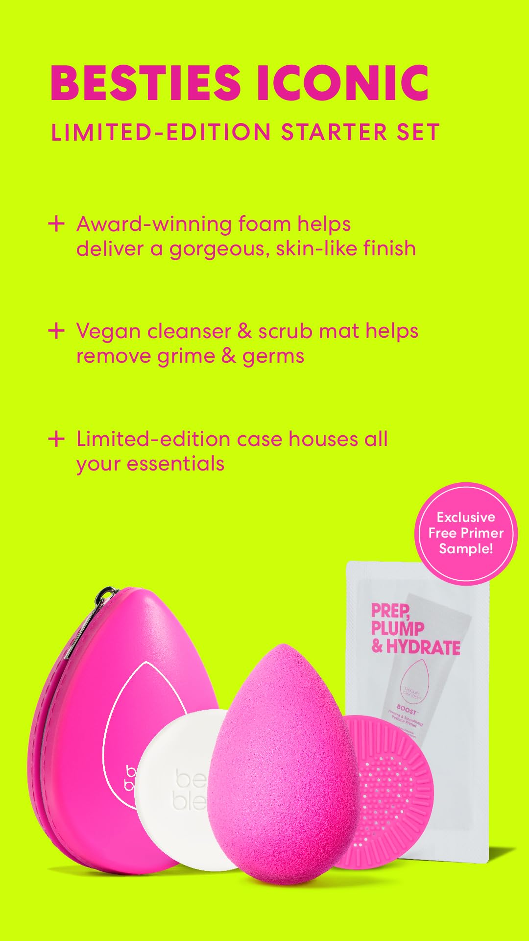 Beautyblender - Besties Iconic: esponja de maquillaje de mezcla más jabón y estera exfoliante para una aplicación precisa y mezclas perfectas