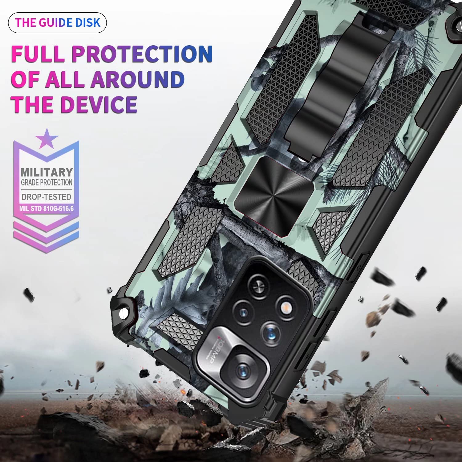 Xinyunew Cover Militare Per Xiaomi Redmi Note 11 4G / 11S – Custodia Antiurto 3 Strati Con Supporto E Fibbia, Verde Chiaro - 5