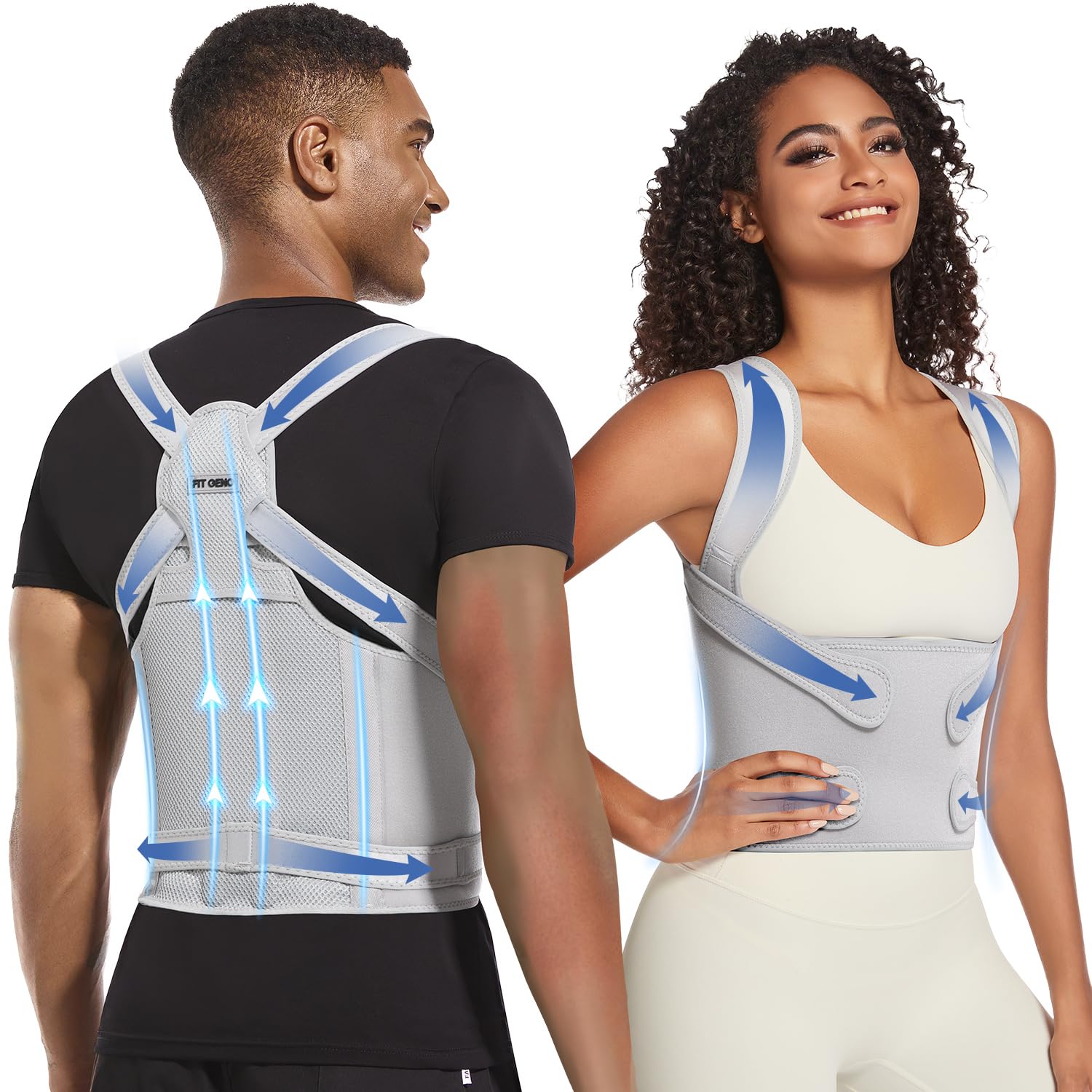 Fit Geno Posture Corrector – Unisex Back Brace and Shoulder Aligner Designed to Improve Posture and Relieve Spine Discomfort from Scoliosis, Hunchback, or Thoracic Issues (Medium)
