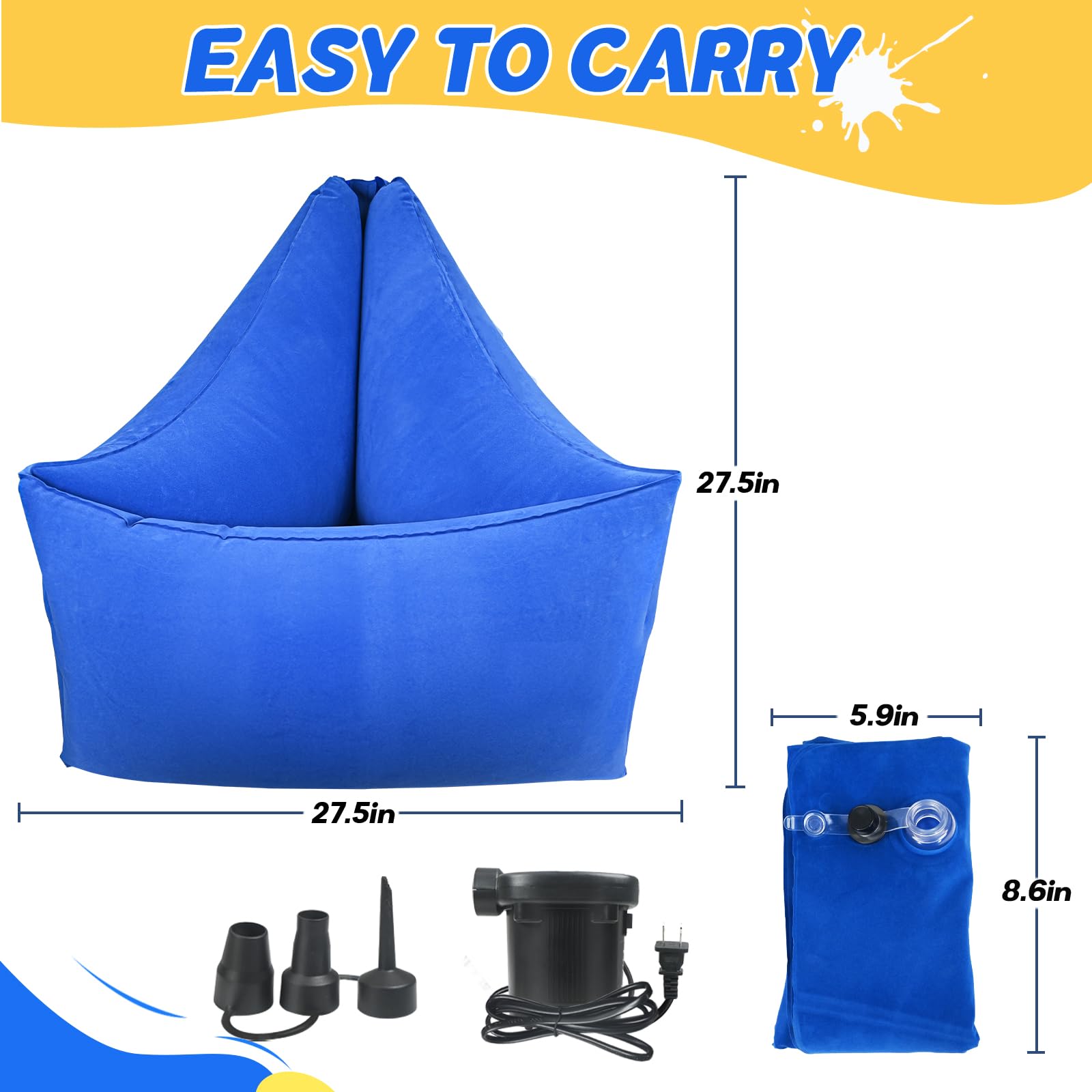 Silla sensorial para niños, silla calmante inflable para niños autistas, Peapod inflable con bomba de aire eléctrica, productos sensoriales para autismo, adecuada para niños con autismo y TDAH (azul