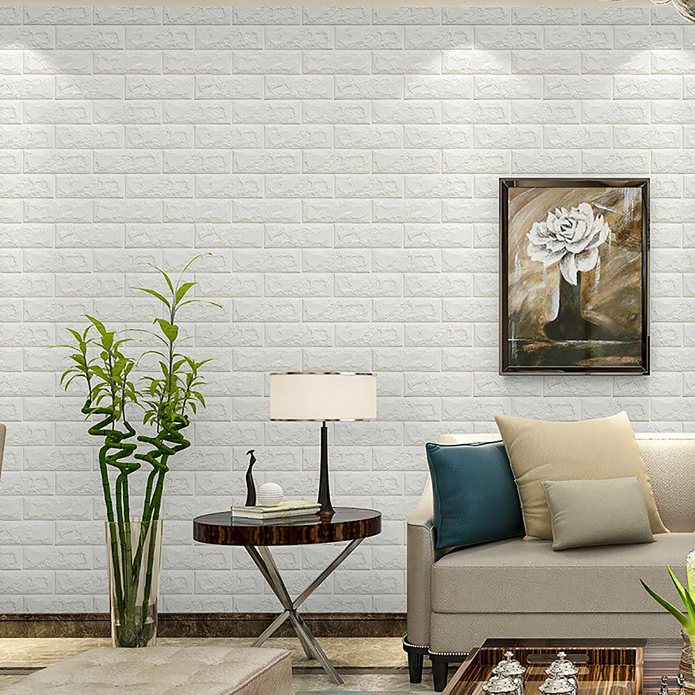 NHSUNRAY 3D Ladrillo Pegatina Pared Autoadhesivo Panel Pared Impermeable, 3D DIY Wall Stickers Moderno Decoración para Cuarto de Baño, Sala de Estar y Cocina, 60x60cm (20 Piezas)