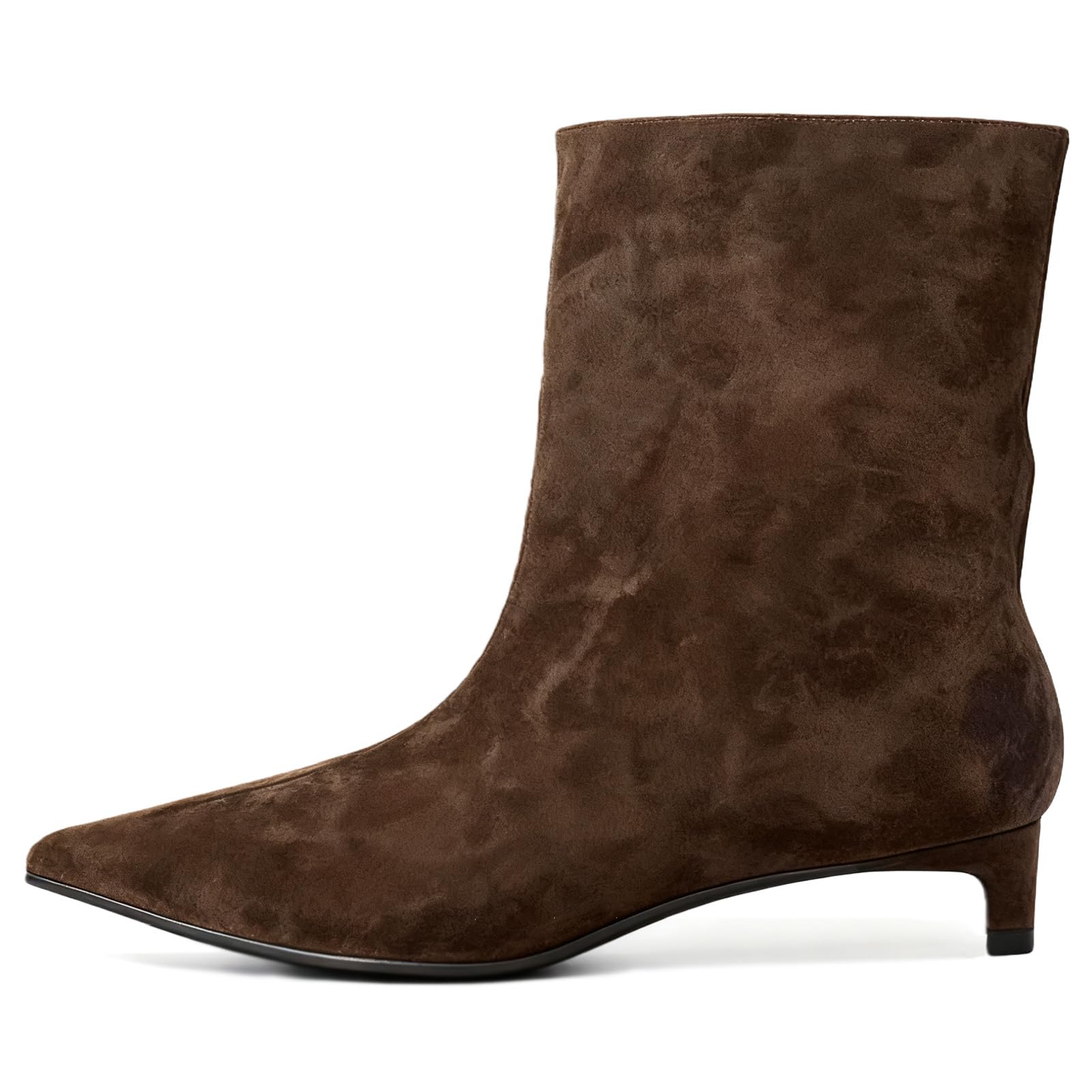 Womens Low Kitten Heel Suede Slouch Ankle Boots Point Toe Fashion Comfortable Non Slip Pull On Kitten Heel