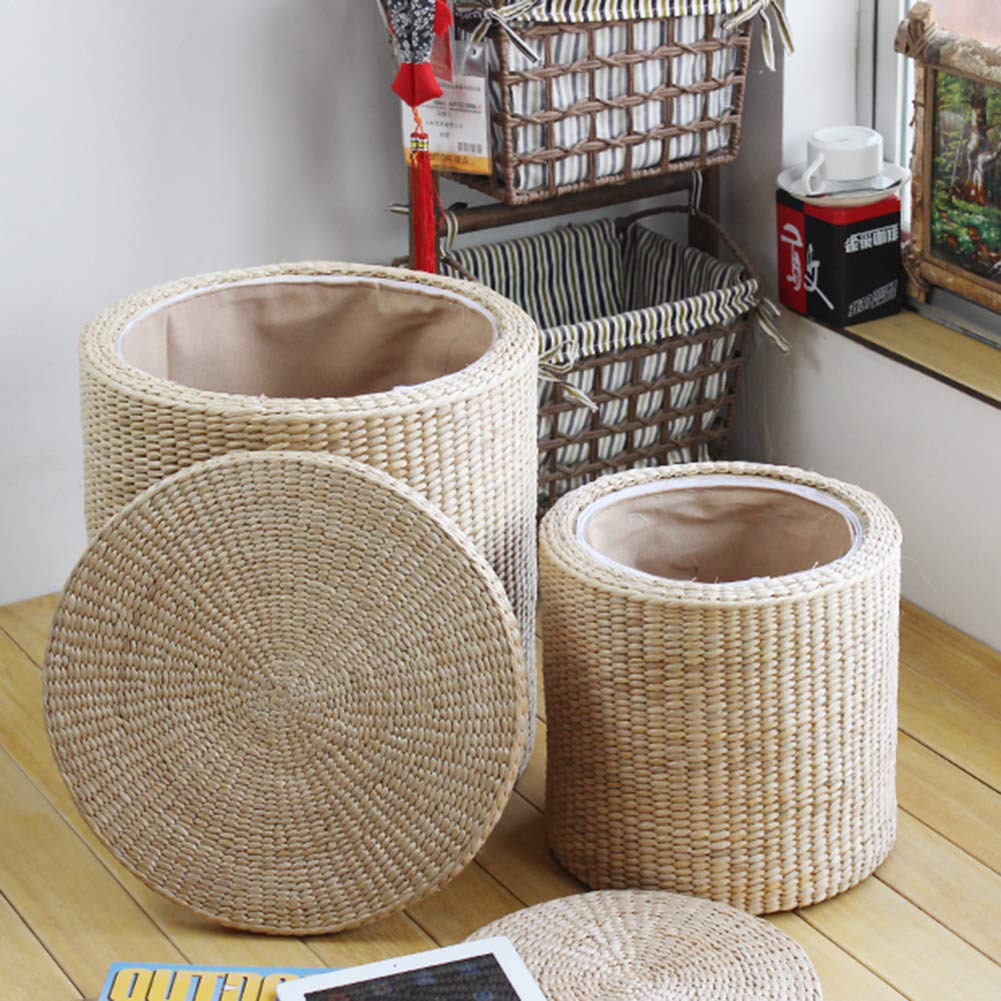 Rattan-Hocker, rund, mit Stauraum, handgefertigt, für Sommer, Freizeit und Make-up, einzigartiges Einweihungsgeschenk, B S