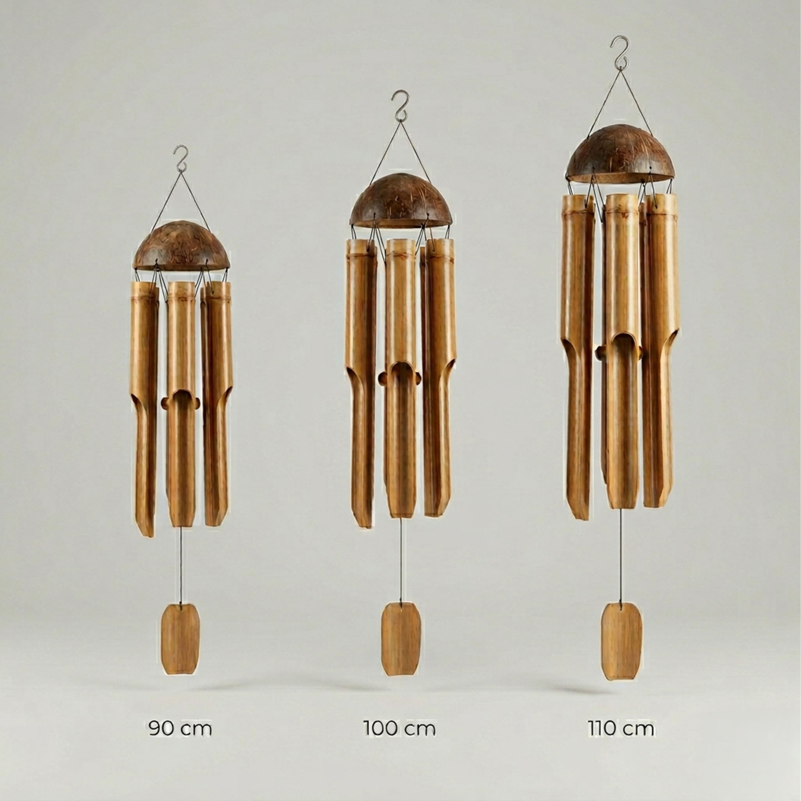 Bambus Windspiel Set 90 + 100 cm aus Bali | 2 handgefertigte Klangspiele aus Naturbambus & Kokosnuss | Wetterfeste hängende Windspiele für draußen, Garten, Balkon & Terrasse