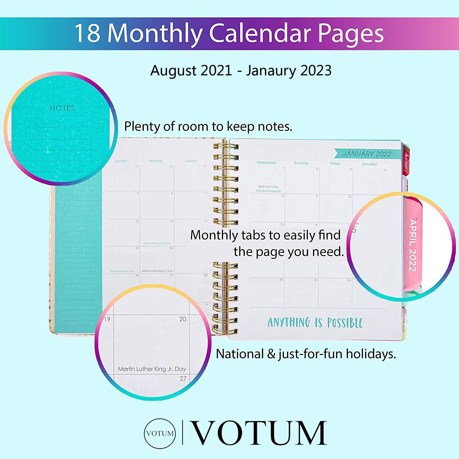 2021-2023 Stay Focused, 18 Month Large Daily Planners/Calendars: Votum Planners with Monthly, Weekly and Daily Views - Personal Planner Notebook for Work or Home (August 2021 - January 2023) : Office Products