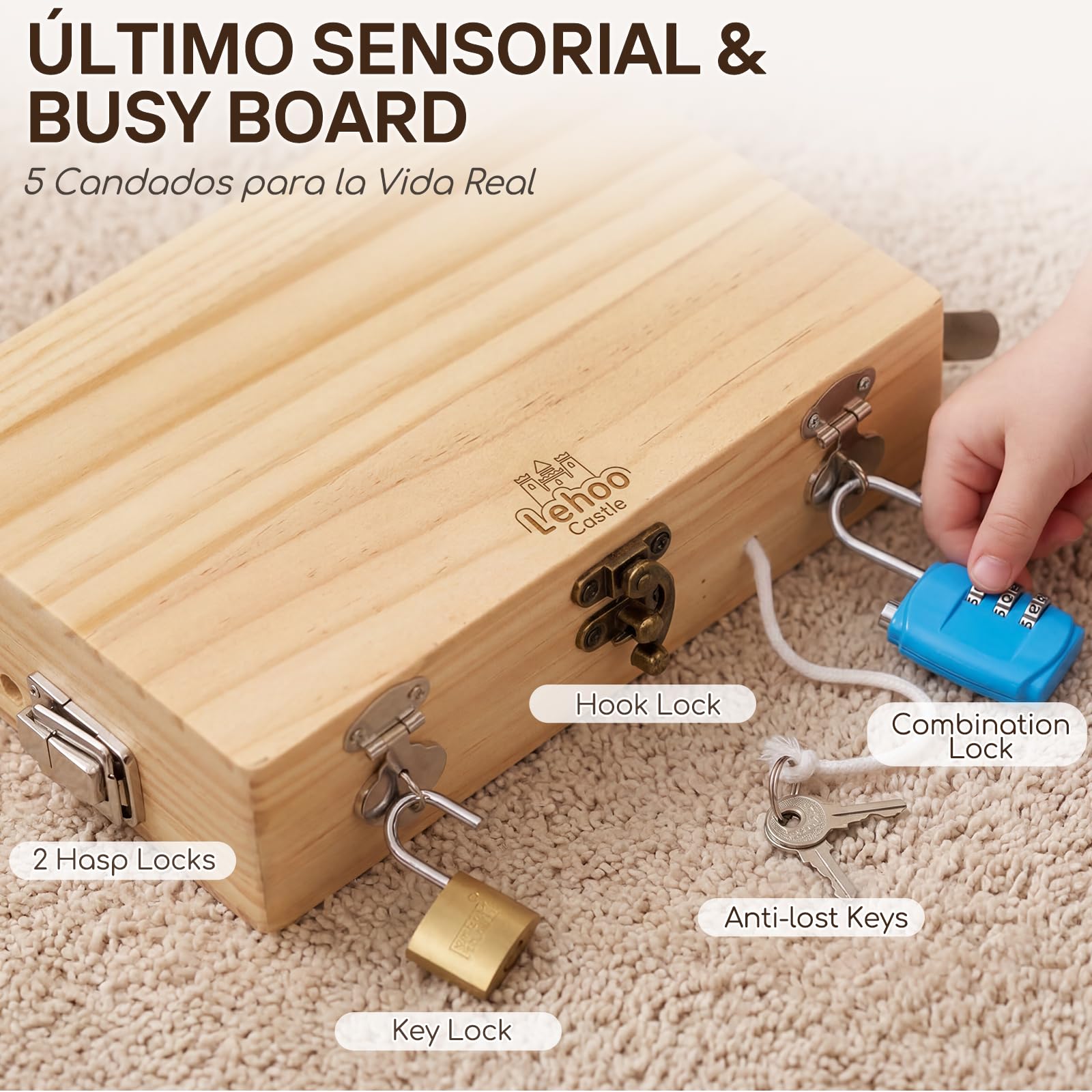 Lehoo Castle Montessori 3 Años Juguetes para Niños, Herramientas de Madera–15 Pcs Set Busy Board Juego Educativo de Motricidad Fina con Caja de Almacenamiento – Regalo Ideal para 4 5 Años Juegos