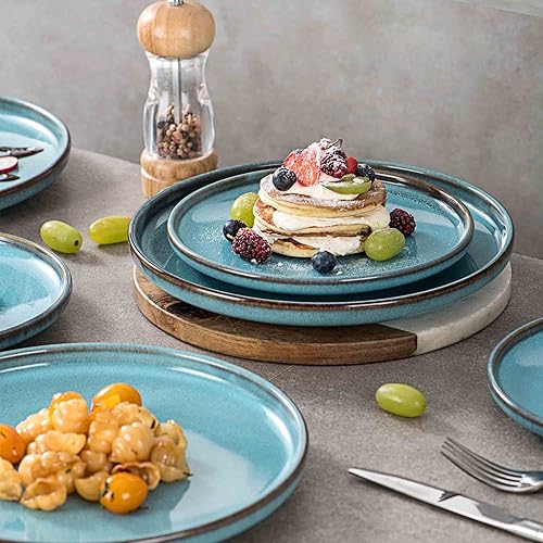 Miniatura 10 de Henten Home Platos de cerámica de 10 pulgadas, juego de 4 platos de carne de porcelana, platos redondos estriados para cocina, pasta, platos de