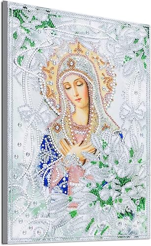 FIVEDRX Kits de pintura de diamantes de imitación de Virgen María Religión 5D con forma especial para adultos, taladro parcial, pinturas de