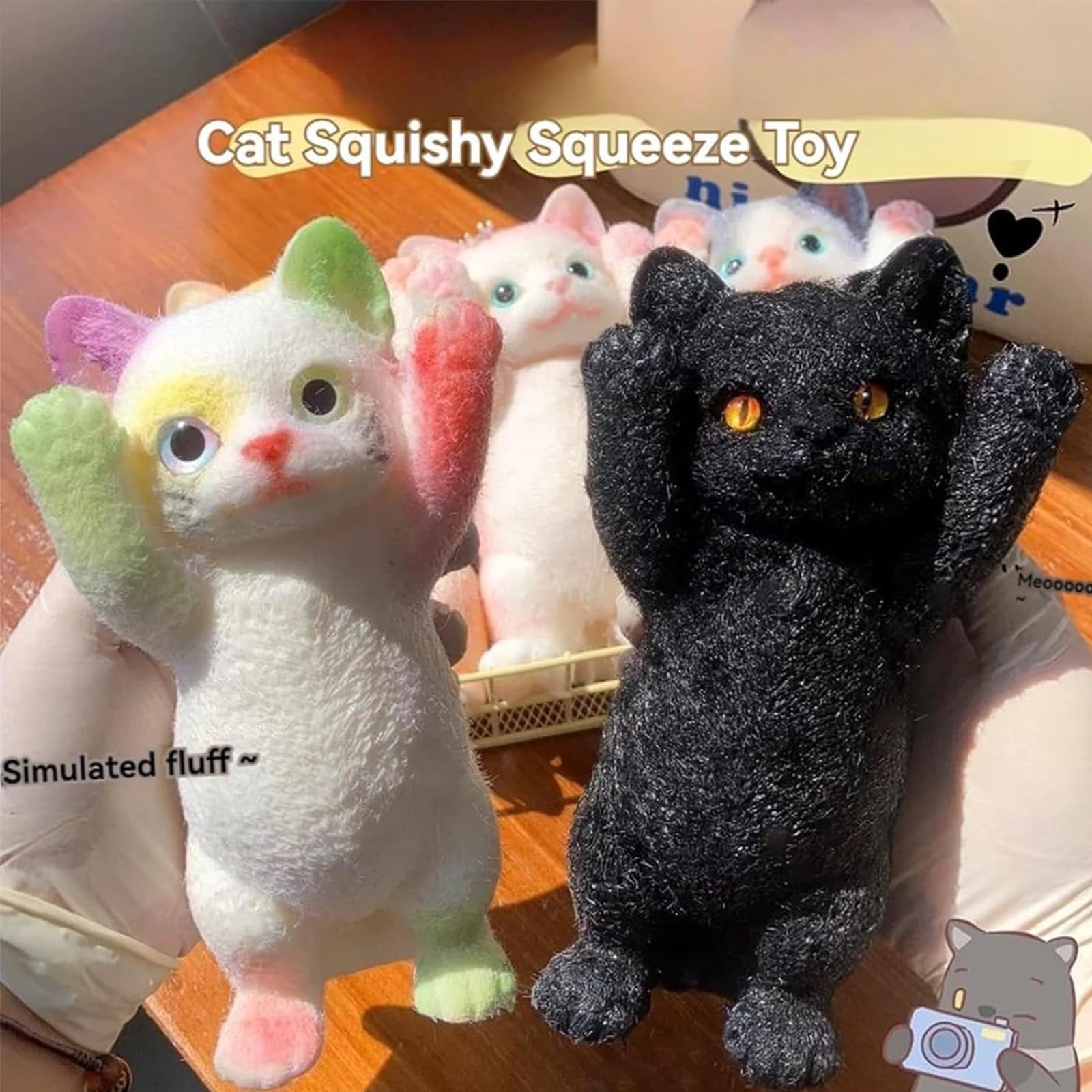 Squishy Katze Toy, Lepki Gryzak Squishy, Uroczy Antystresowy Gryzak Cat, Zabawka Fidget w Prezencie Dla Dzieci i Dorosłych Krótkowłosa (C)