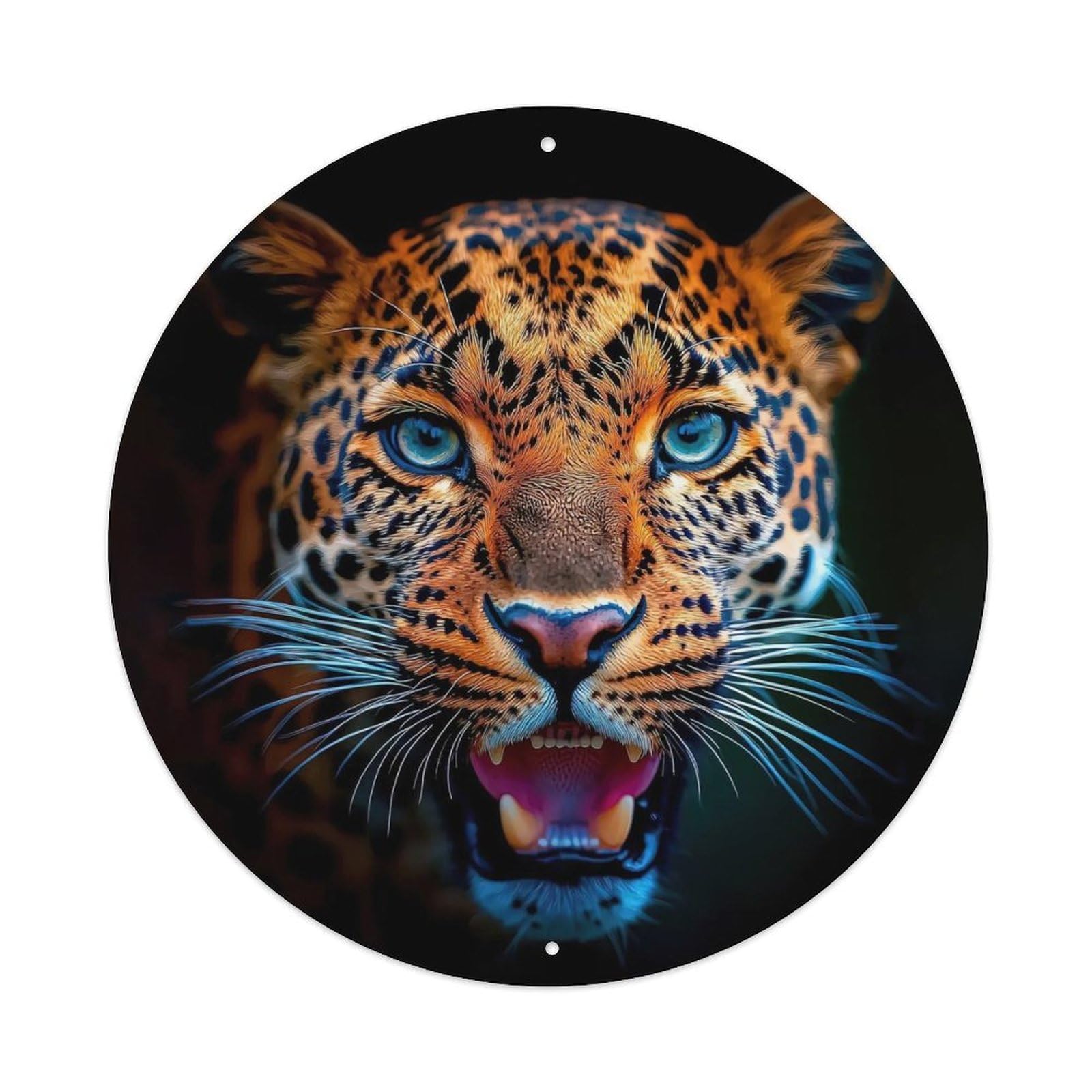 Cwbufd Vintage Style Animal Panther Intense Blue Eyes Close-Up Wildlife Photography Vintage Metal Tin Sign Plaque Wall Decor For Cafe, Club Bar, Office, Garden Metal Poster 8X8inch