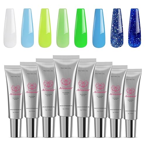 Juego de gel de uñas de polietileno, 8 colores blanco, verde, azul, gel de extensión de uñas para principiantes profesionales, gel de uñas