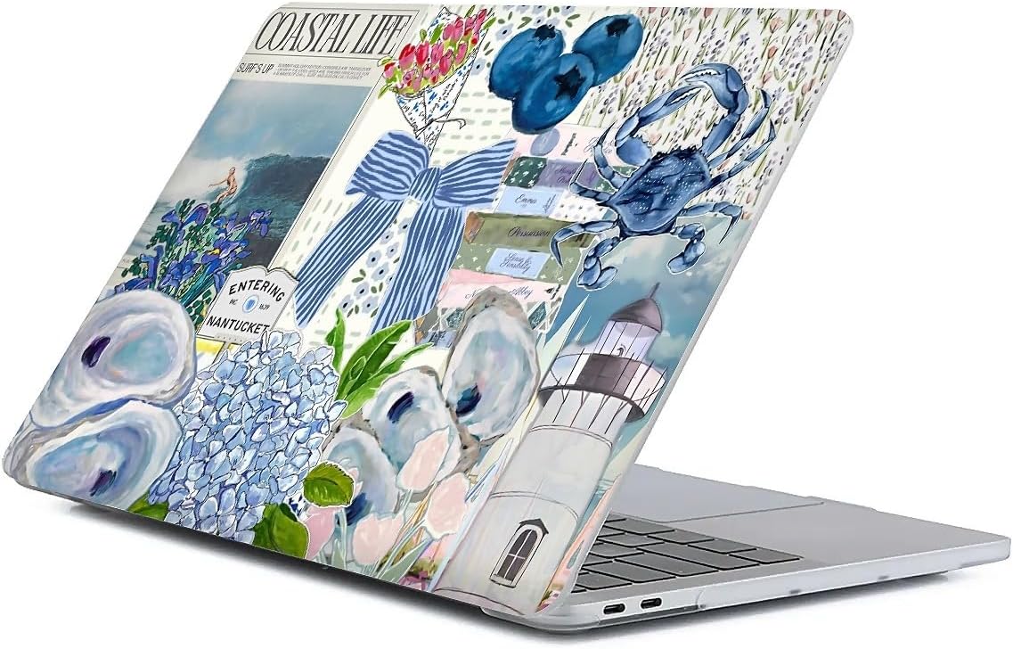 Compatible with MacBook Pro 13 inch Case A2338 M1 A2251 A2289 A2159 A1989 A1708 A1706, Plastic Hard Shell Case for Mac Pro 13 (2017-2021) - Blue Lighthouse Flowers Collage