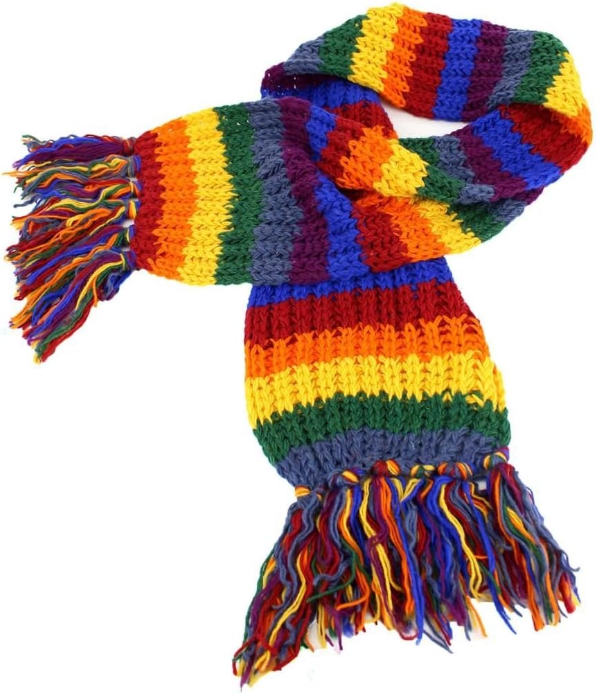 Loud HatsRainbow Stripe Hippie Scarf Extra Long FAIR Trade Nepal Wool Knit