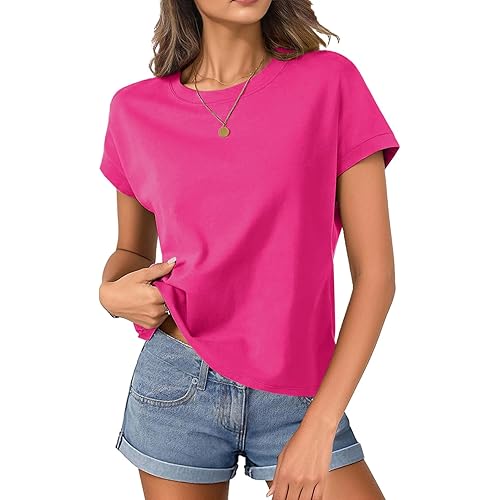 Womens Cap Sleeve Tops T Shirts Boxy Cropped Tee Loose Fit Cotton Crewneck Short Sleeves Casual Summer Fashion Blouse